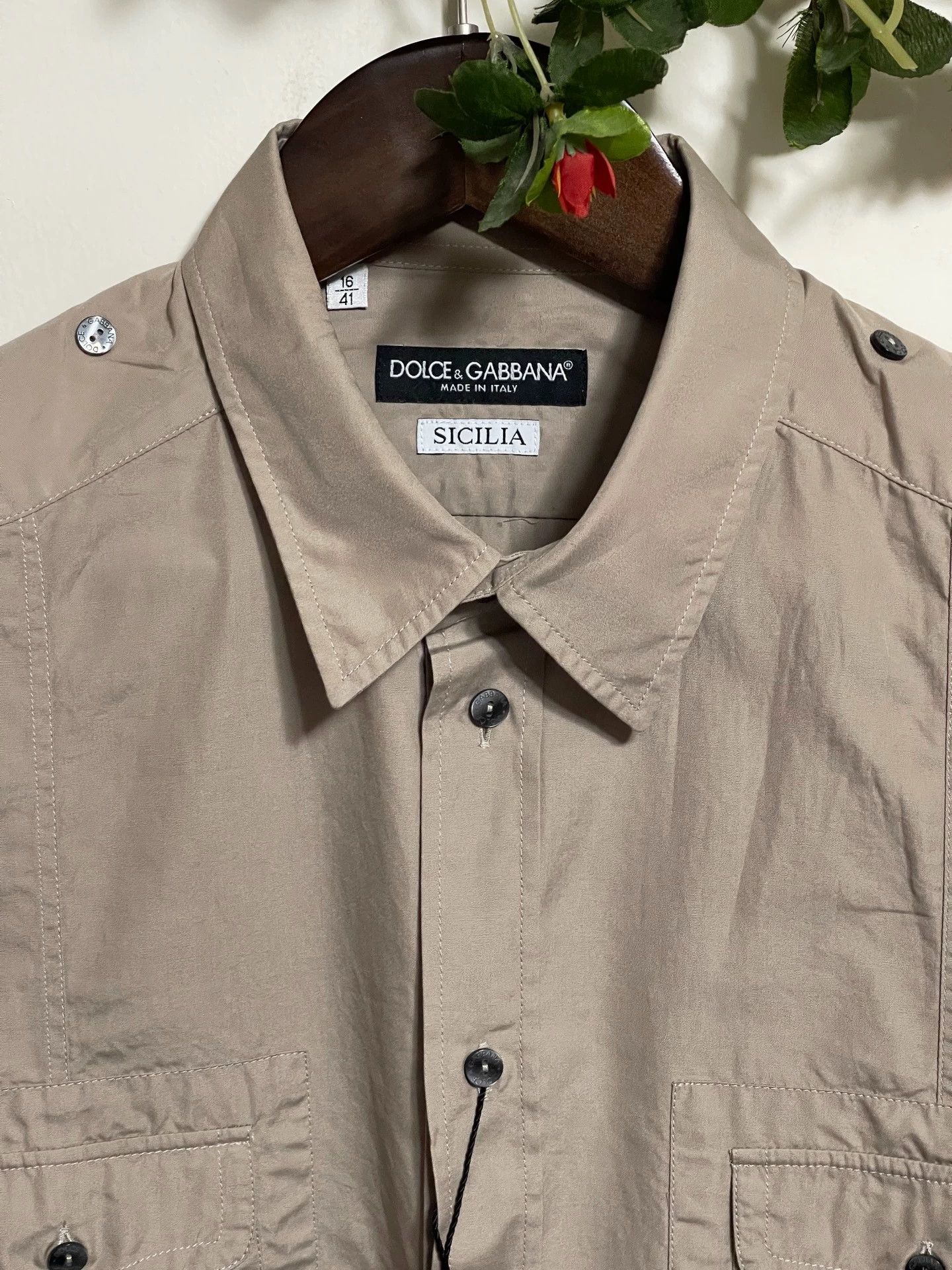 Dolce & Gabbana Dolce & Gabbana Military Slim Khaki Cotton Shirt 40/41 Size US M / EU 48-50 / 2 - 4 Thumbnail