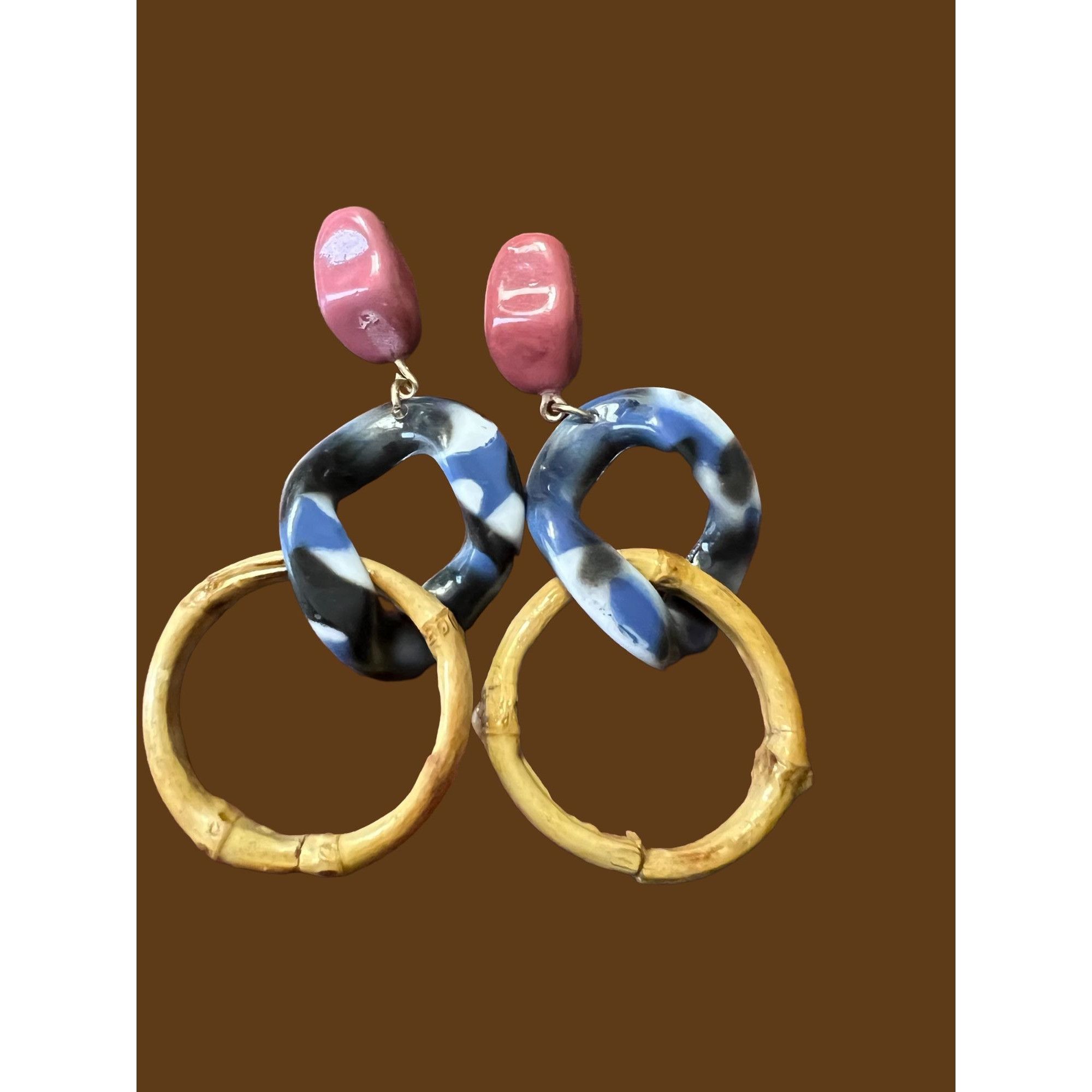 Other Long dangle earrings faux bamboo resin blue white purple 3.5 Size ONE SIZE - 1 Thumbnail