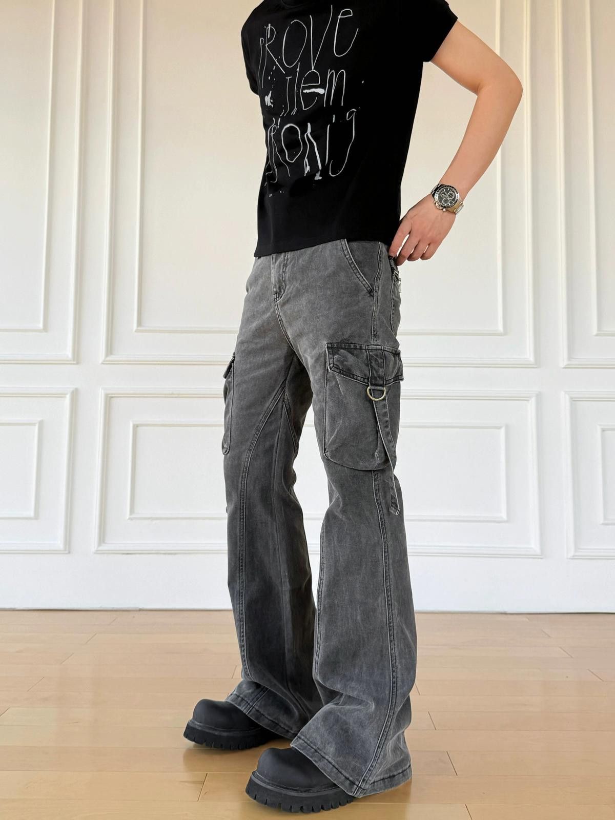 Other Flared Cargo Denim Jeans With Straps Size ONE SIZE - 1 Thumbnail