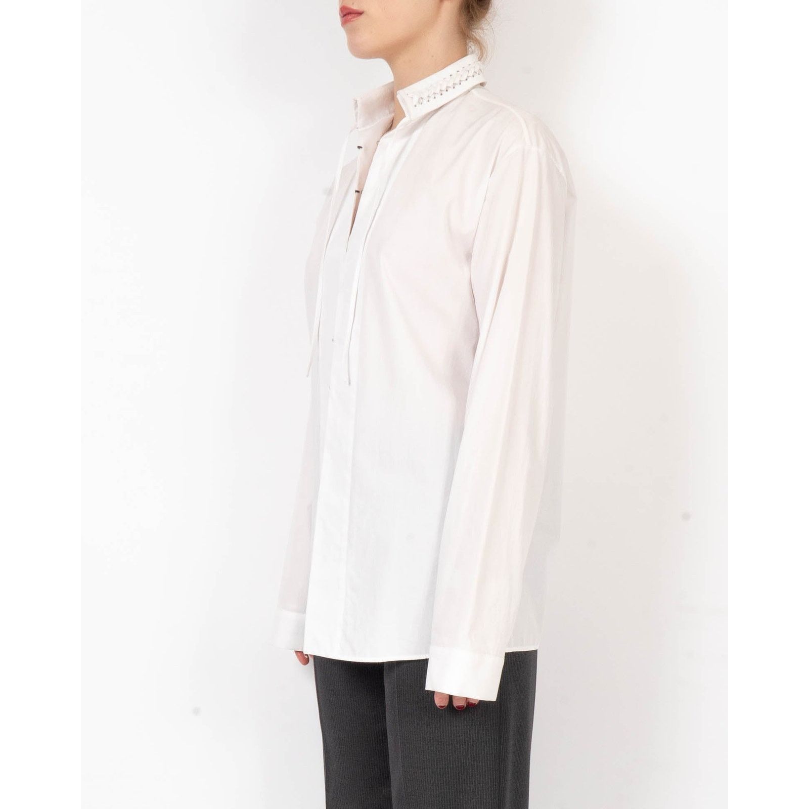 Haider Ackermann FW19 Laced Collar Shirt in White Cotton Size S / US 4 / IT 40 - 2 Thumbnail