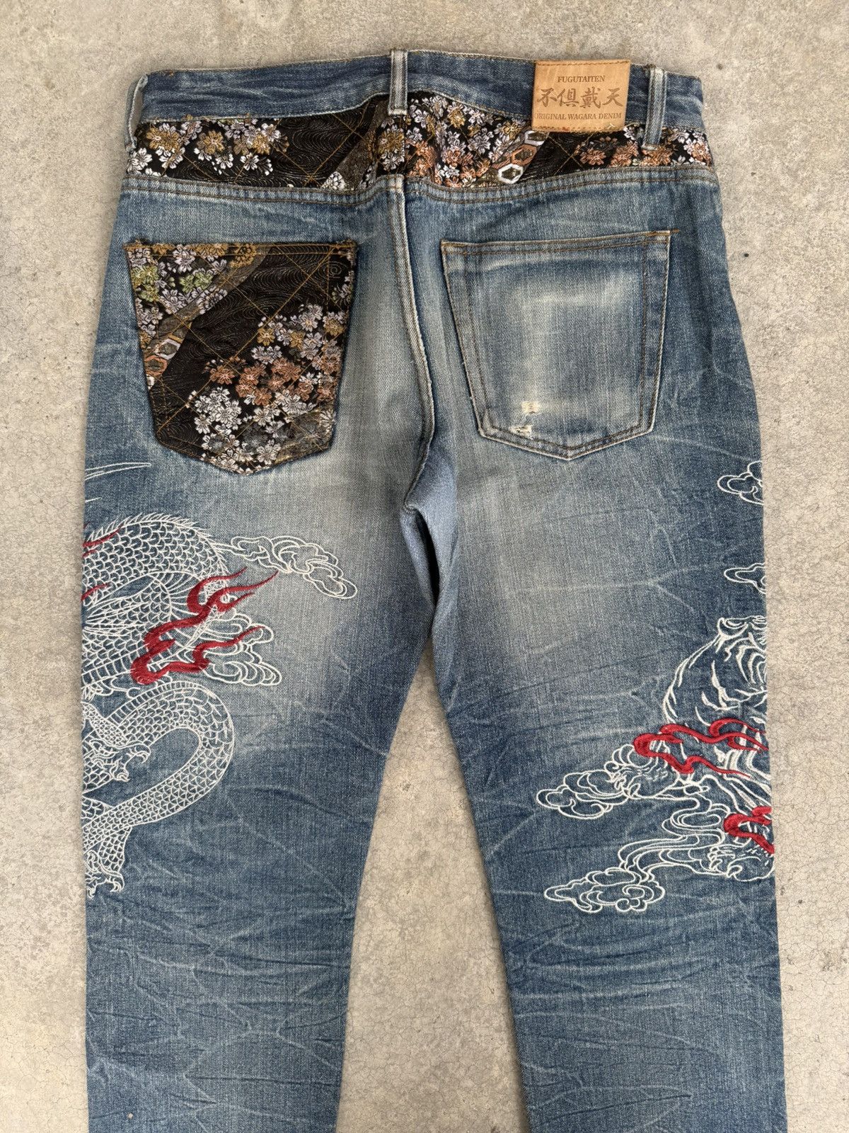 Japanese Brand Japanese Fugutaiten Embroidered Jeans Distressed Size US 33 - 8 Thumbnail