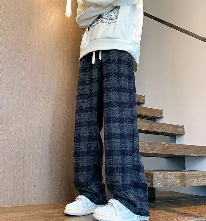 image of Blue Color Plaid Checked Trouser Pant, Men's (Size 31)