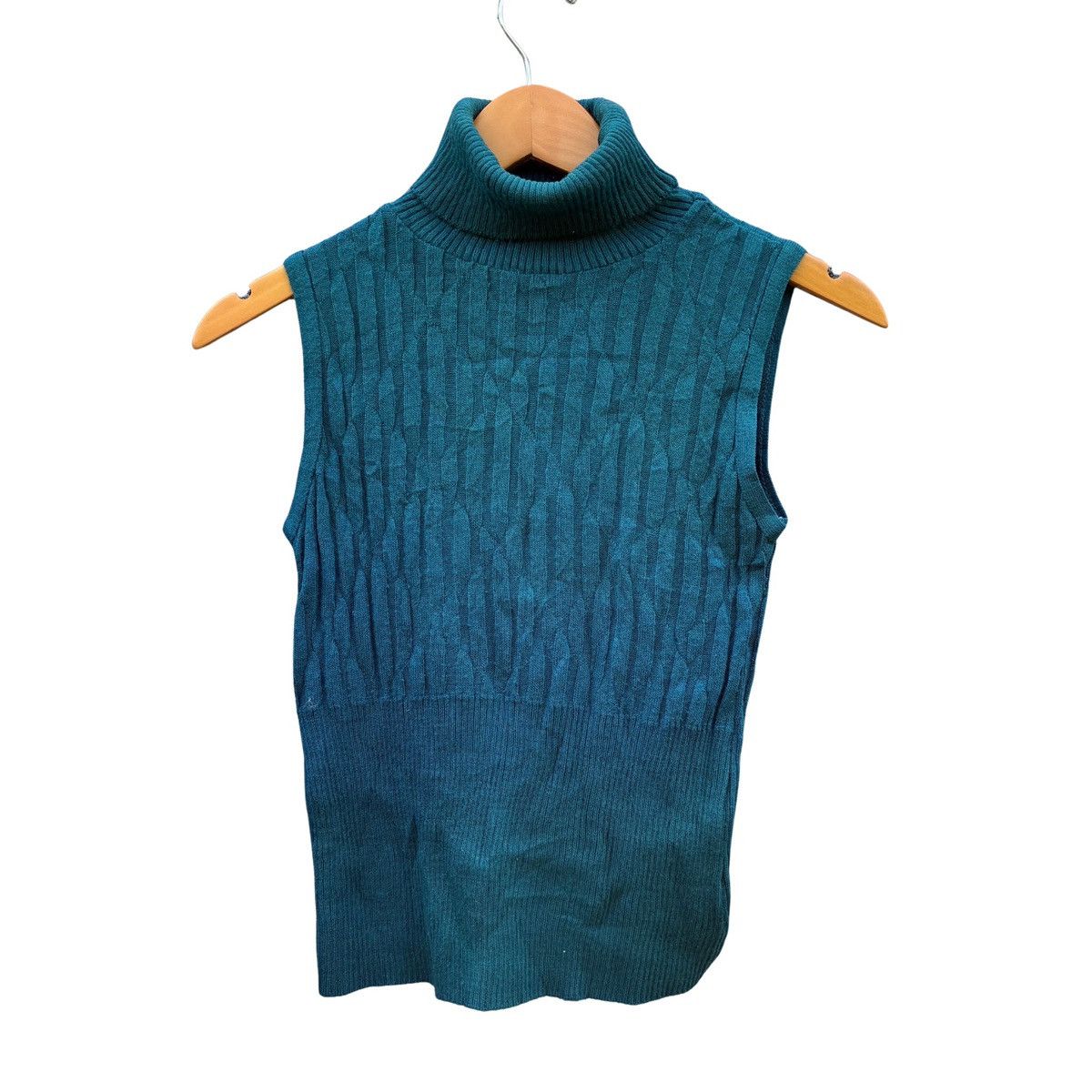 Morgan Homme Morgan Tricot Emerald Ribbed Knit Sleeveless Turtleneck Size S / US 4 / IT 40 - 2 Thumbnail