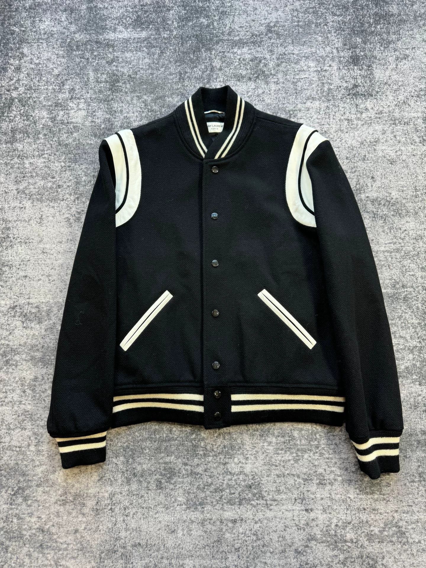 Saint Laurent Paris Saint Laurent Black White Leather Baseball Jacket Size US M / EU 48-50 / 2 - 1 Thumbnail