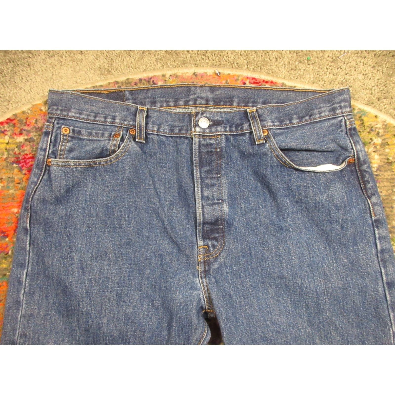 Levi's VINTAGE LEVI'S 501 Jeans 35x30 Mens Blue Denim Button Fly Straight Classic Fit 5-Pocket Mid Rise US 501 Series Size US 35 - 3 Thumbnail