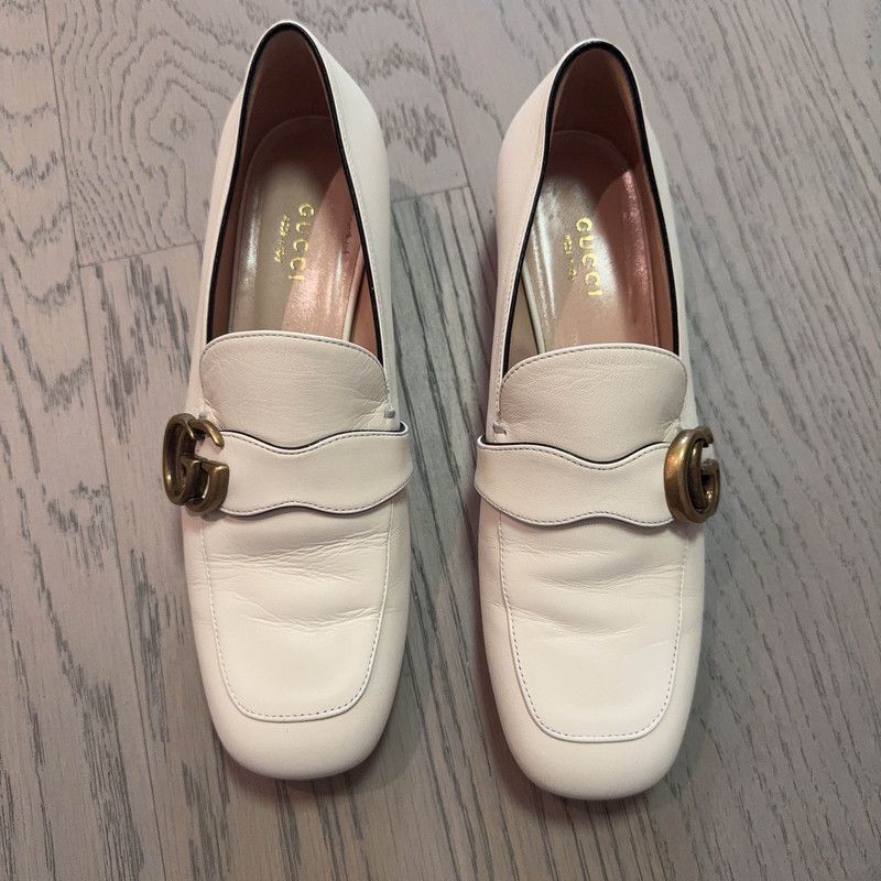 Gucci Gucci White Leather Double G Block Heels Size US 6.5 / IT 36.5 - 1 Thumbnail