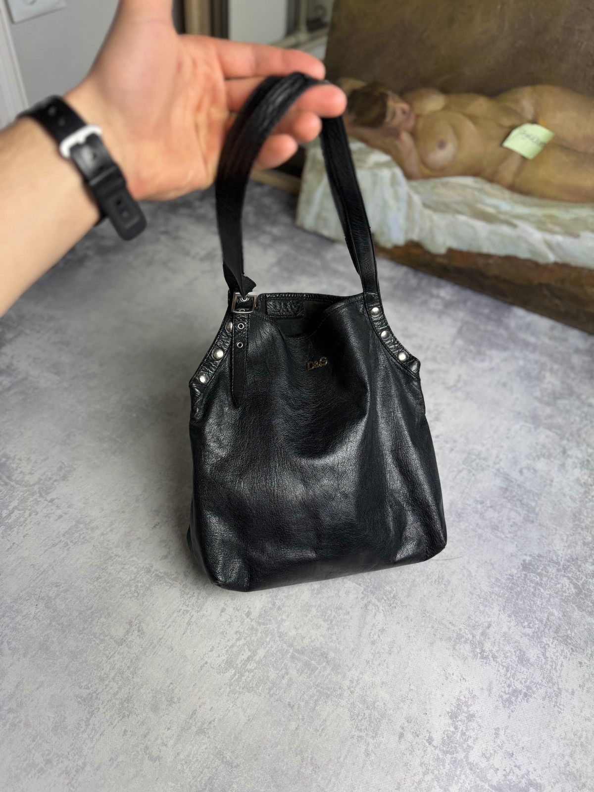 Archival Clothing x Avant Garde Dolce&gabbana Y2K Leather Hand Shoulder Tote Bag in Black, Women's