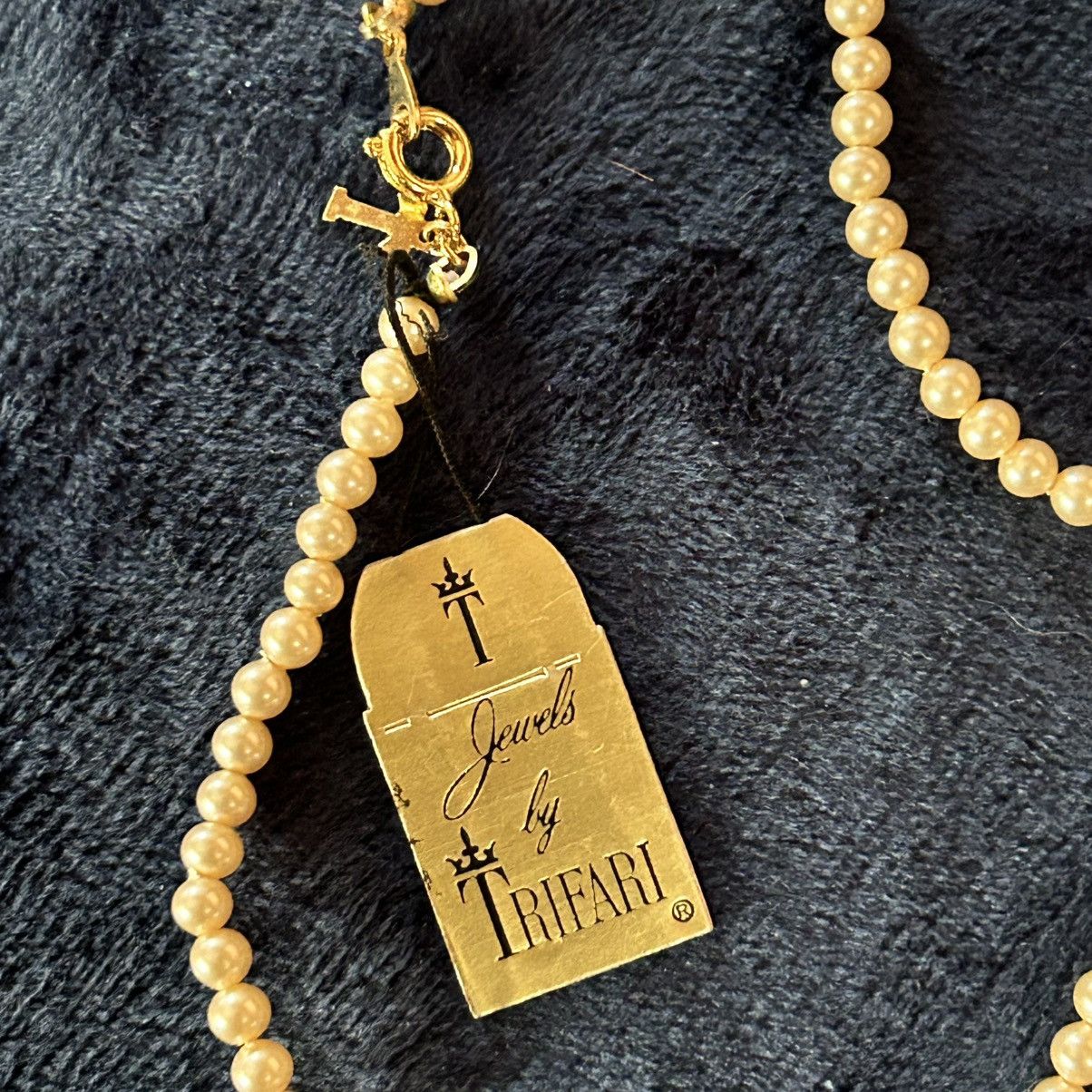 Vintage Vintage crown Trifari 4mm cream glass pearl necklace NWT Size ONE SIZE - 4 Thumbnail