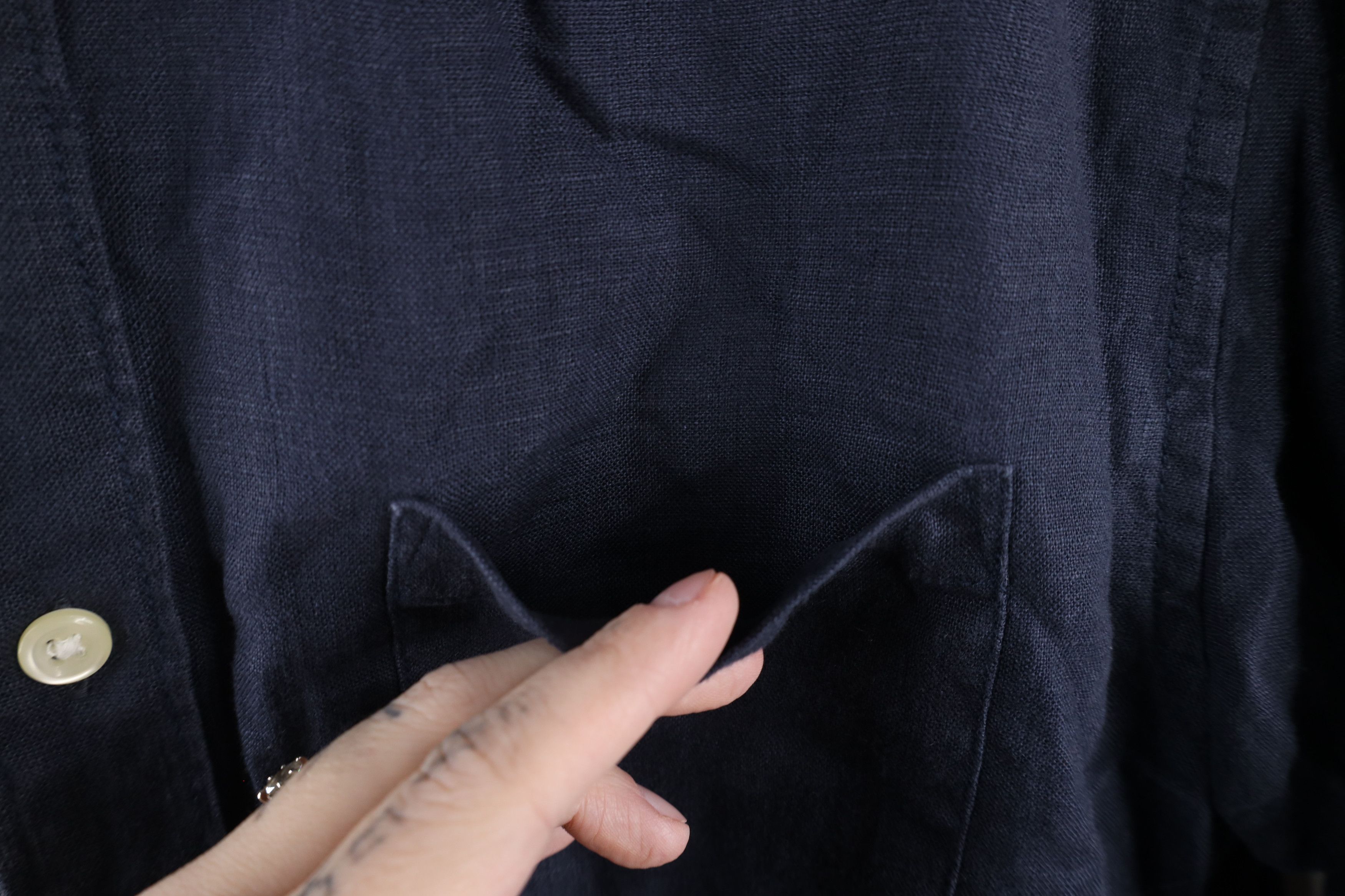 J.Crew × Vintage J Crew Linen Weave Collared Button Down Shirt Dark Blue Size ONE SIZE - 4 Thumbnail
