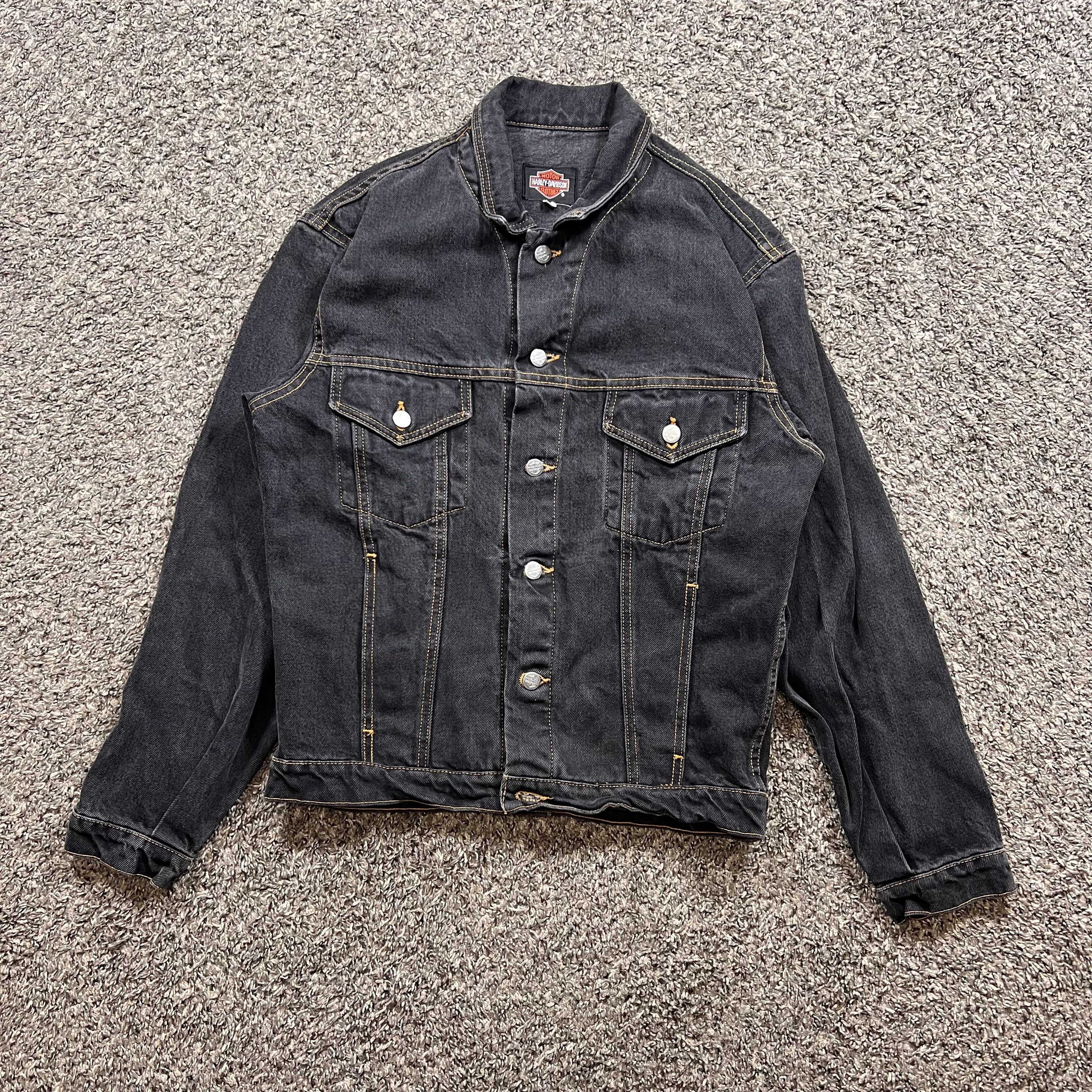 Harley Davidson × Vintage 1980’s Vintage Harley Davidson Eagle Black Denim Jacket Size S / US 4 / IT 40 - 1 Thumbnail