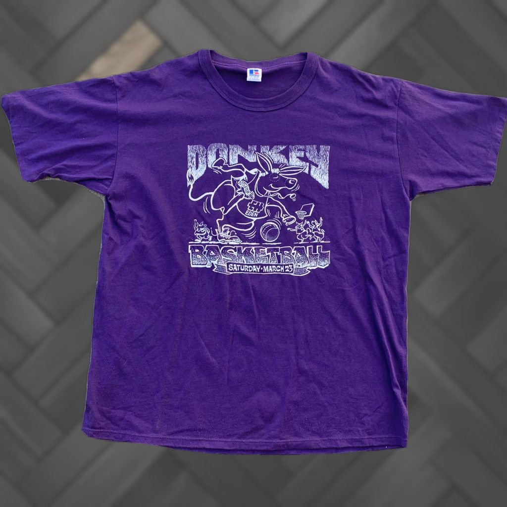 Russell Athletic VINTAGE Russell Athletic Donkey Basketball Saturday March 23 XL Purple Short Sleeve Graphic Tee Mens USA Size US XL / EU 56 / 4 - 1 Thumbnail