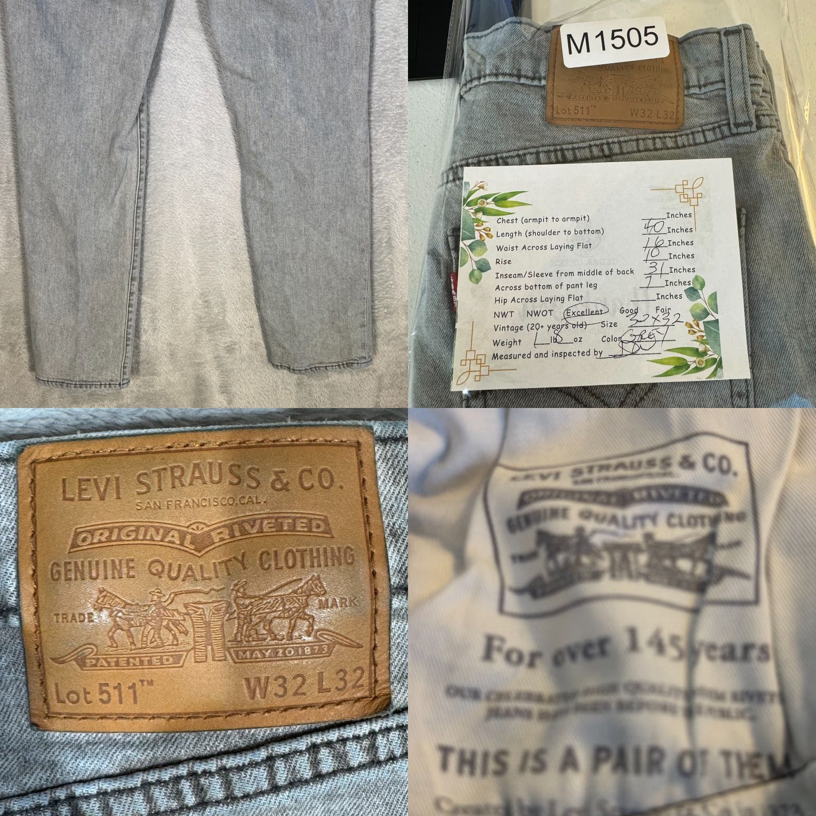 Levi's Levi’s 511 Men’s Jeans 32x32 Gray Denim Stretch Slim Straight Jeans Size US 32 / EU 48 - 8 Thumbnail