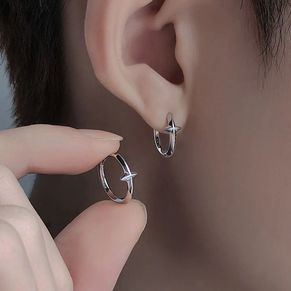 Jewelry × Vintage Unisex Stainless Steel Simple Small Cross Star Earrings Size ONE SIZE - 1 Thumbnail