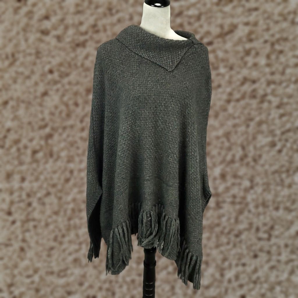 Coldwater Creek Coldwater Creek Sweater Womens One Size Gray Wool Blend Fringe Hem Cape Size ONE SIZE - 1 Thumbnail