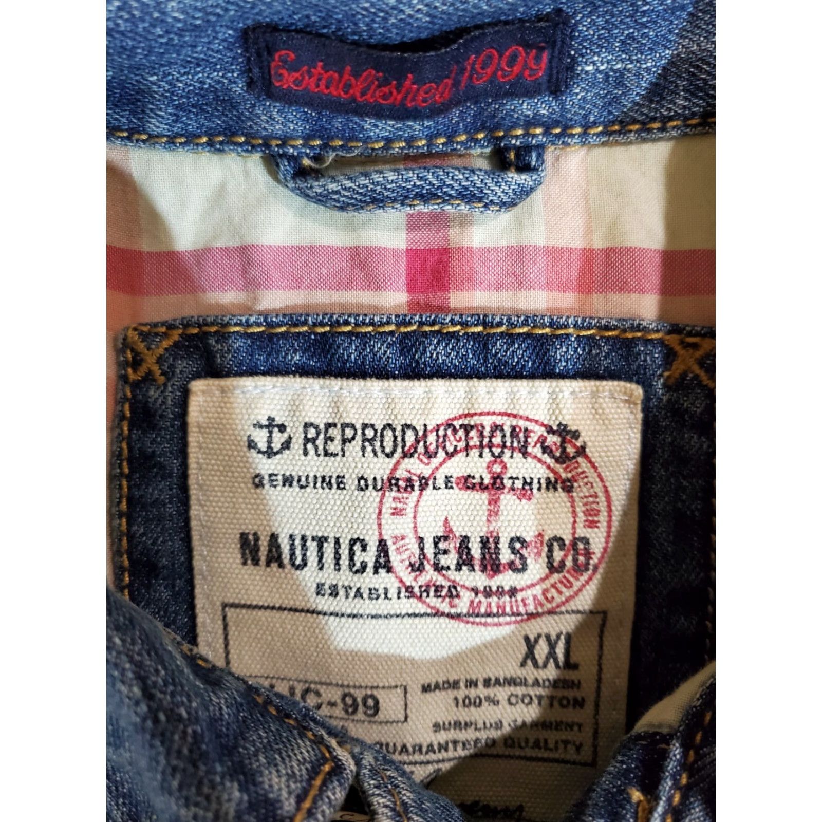 Nautica VINTAGE Nautica Denim Trucker Jacket Plaid Flannel Lined Mens 2XL Distressed Jacket Size US XXL / EU 58 / 5 - 4 Thumbnail