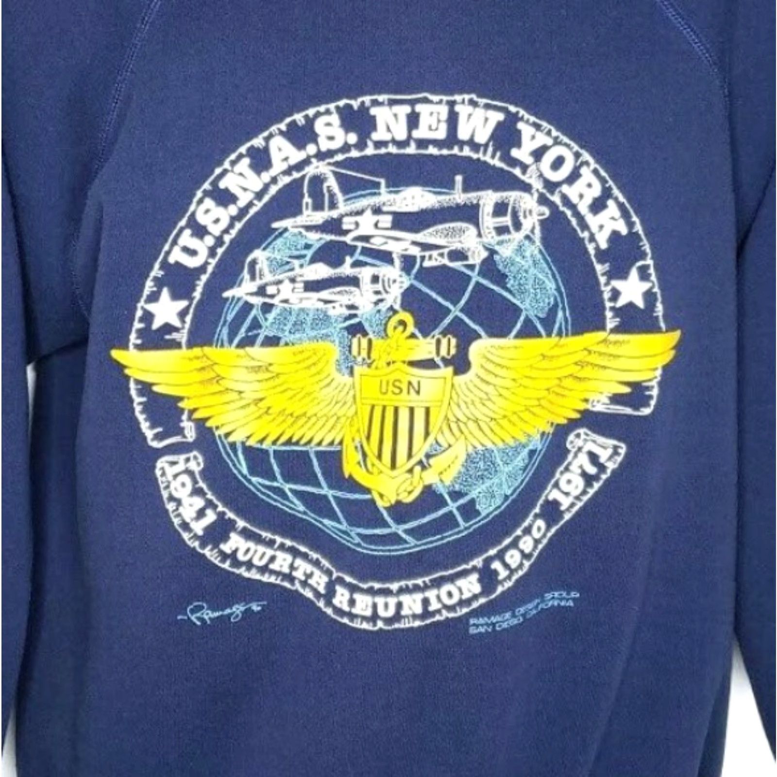 Hanes VINTAGE Hanes Sweatshirt Mens M Blue USNAS 90s United States Naval Air Station Crew Neck Sweatshirt Size US M / EU 48-50 / 2 - 2 Thumbnail