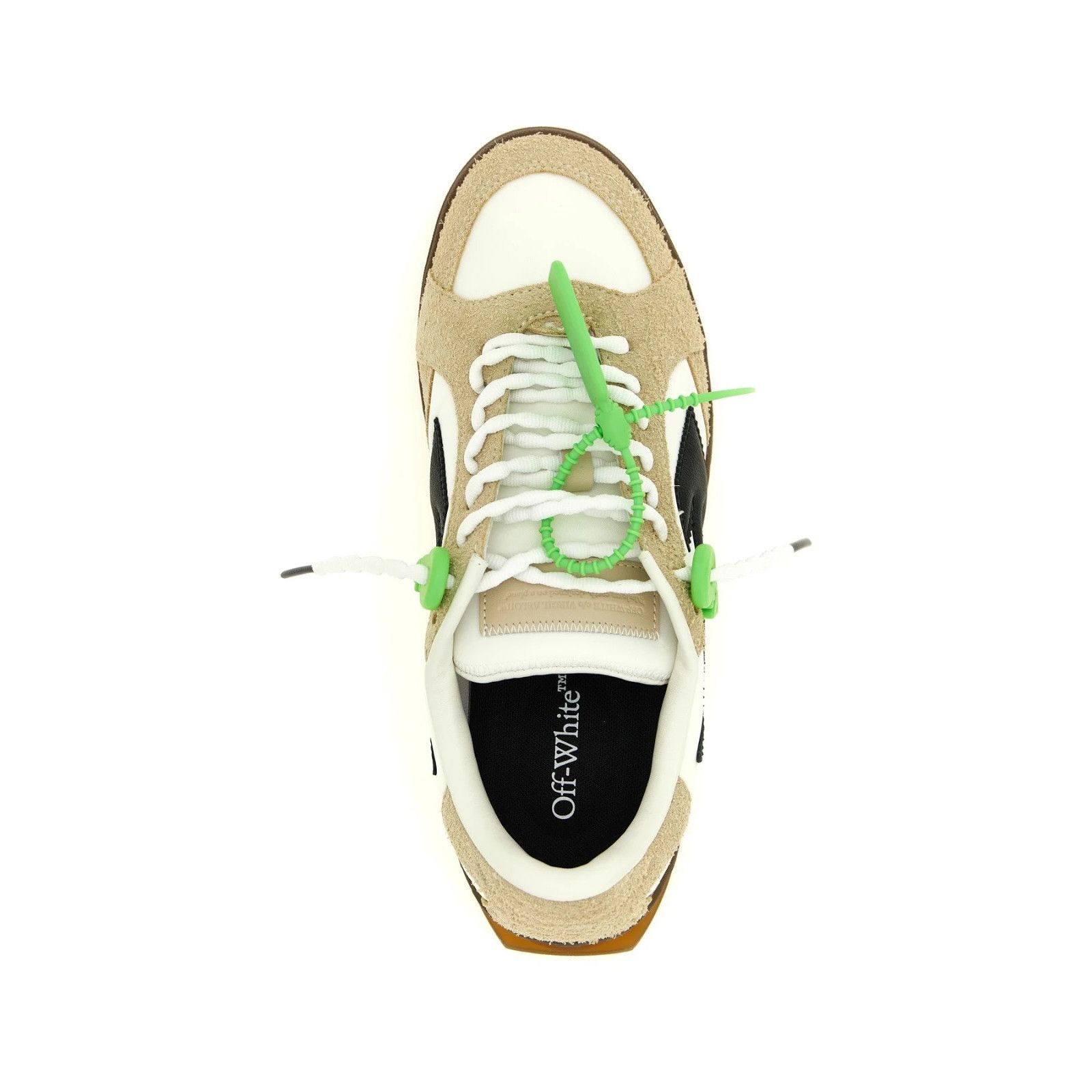 OFF-WHITE End of Play Beige Nylon and Leather Sneakers New &