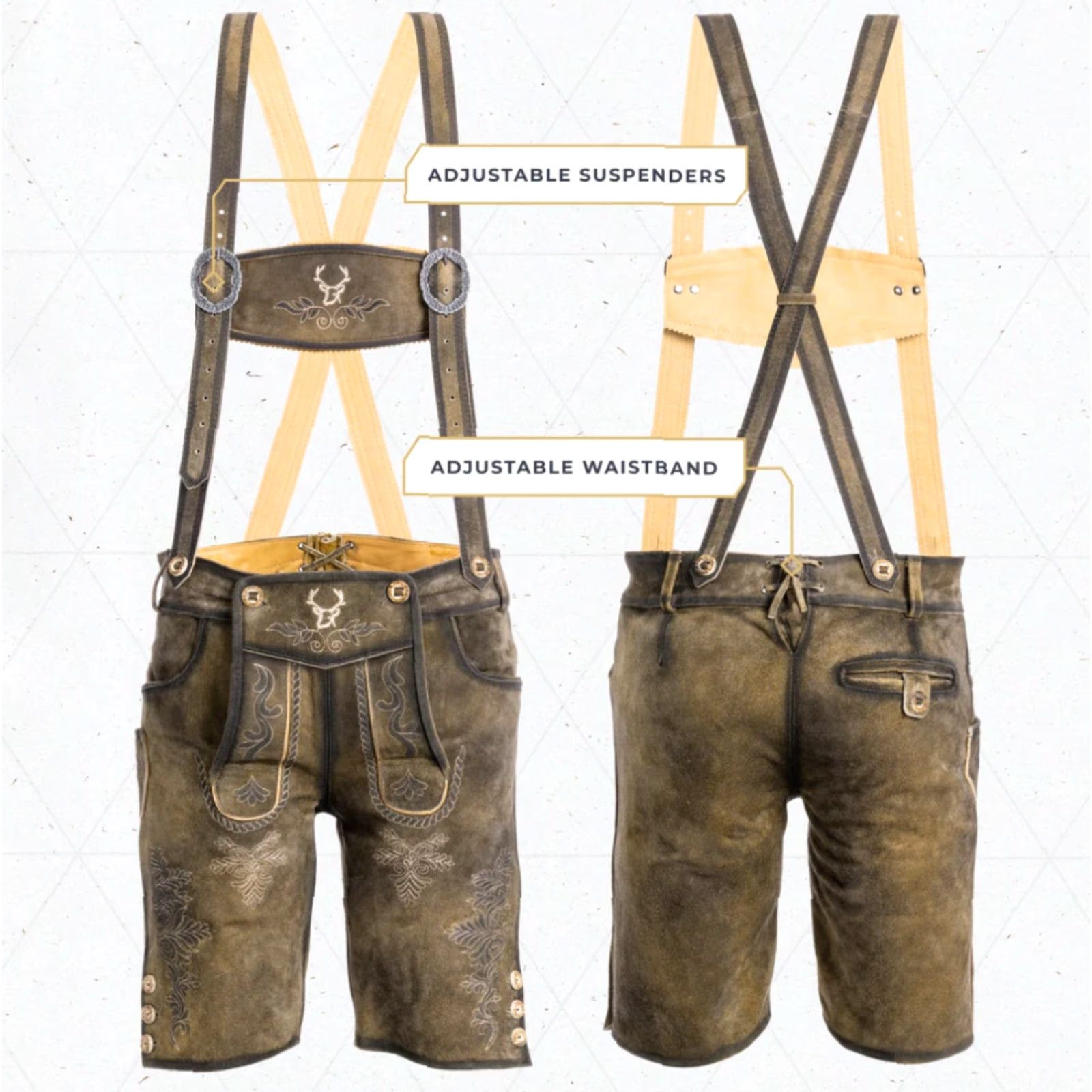 Bavaria Trachten Lederhosen Mens Suede Leather German Oktoberfest Waxed Brown 28 Brown Mens Leather Oktoberfest Lederhosen 28