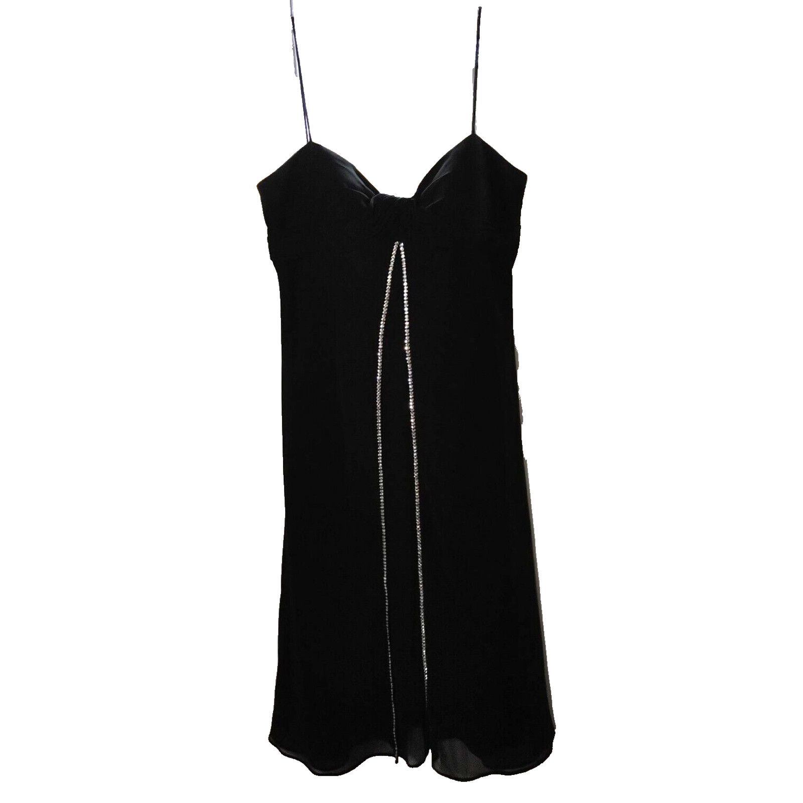 Other SL Fashions Blk Spaghetti Cocktail Dress 10 Rhinestone Sheer Size L / US 10 / IT 46 - 1 Thumbnail