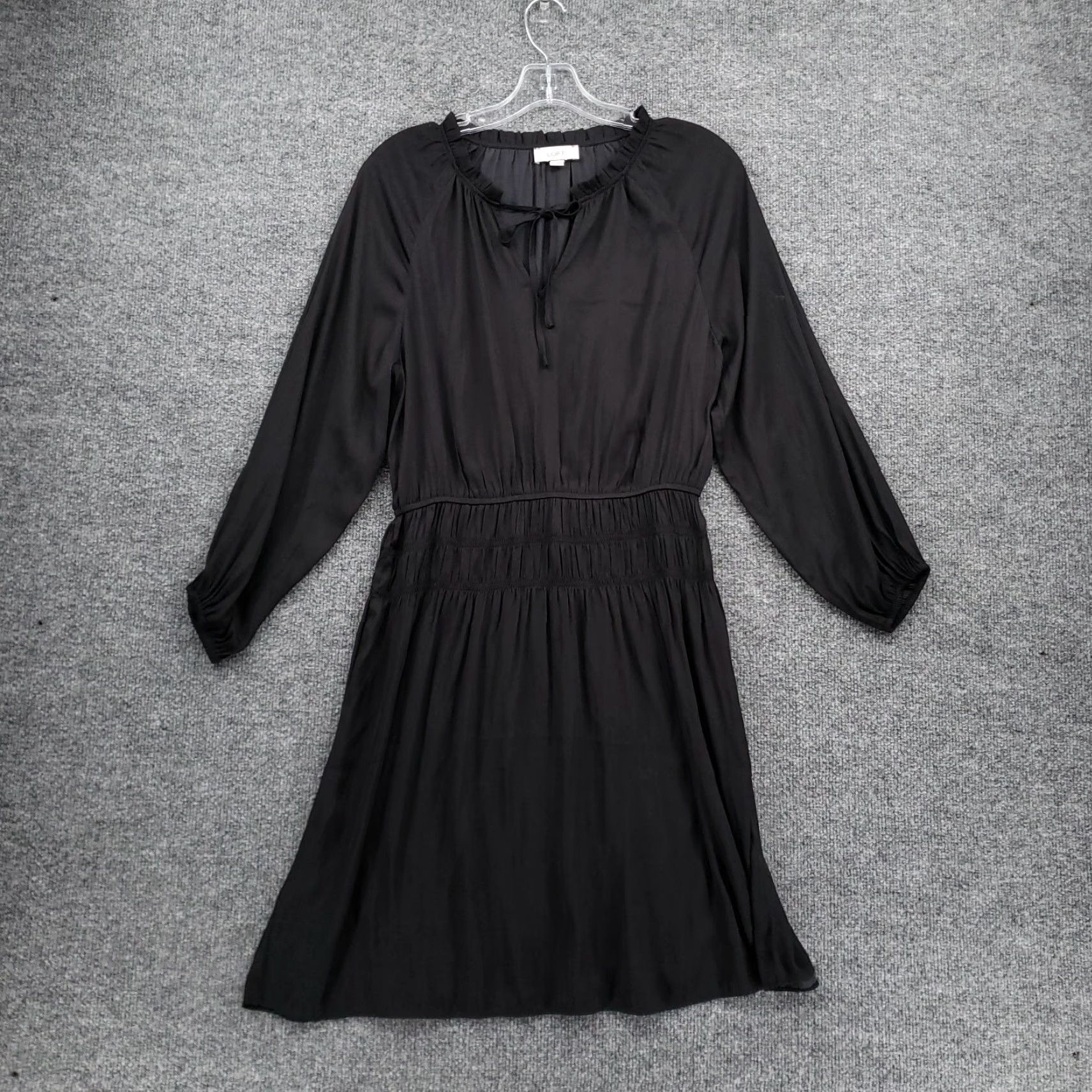 Loft LOFT Dress Womens 6 Black A-Line Smocked Waist Long Sleeve Lightweight Casual Dress Size M / US 6-8 / IT 42-44 - 2 Thumbnail