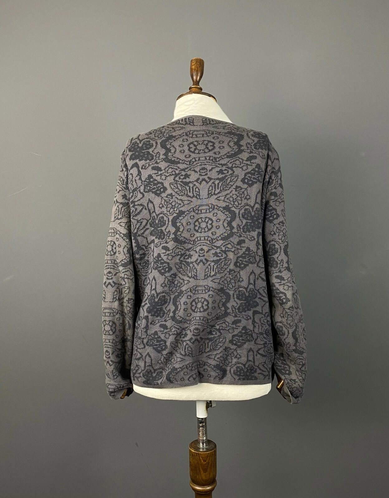 Designer Deerberg by Oska Gray Floral Pattern Cardigan Sweater Size M Size M / US 6-8 / IT 42-44 - 6 Thumbnail