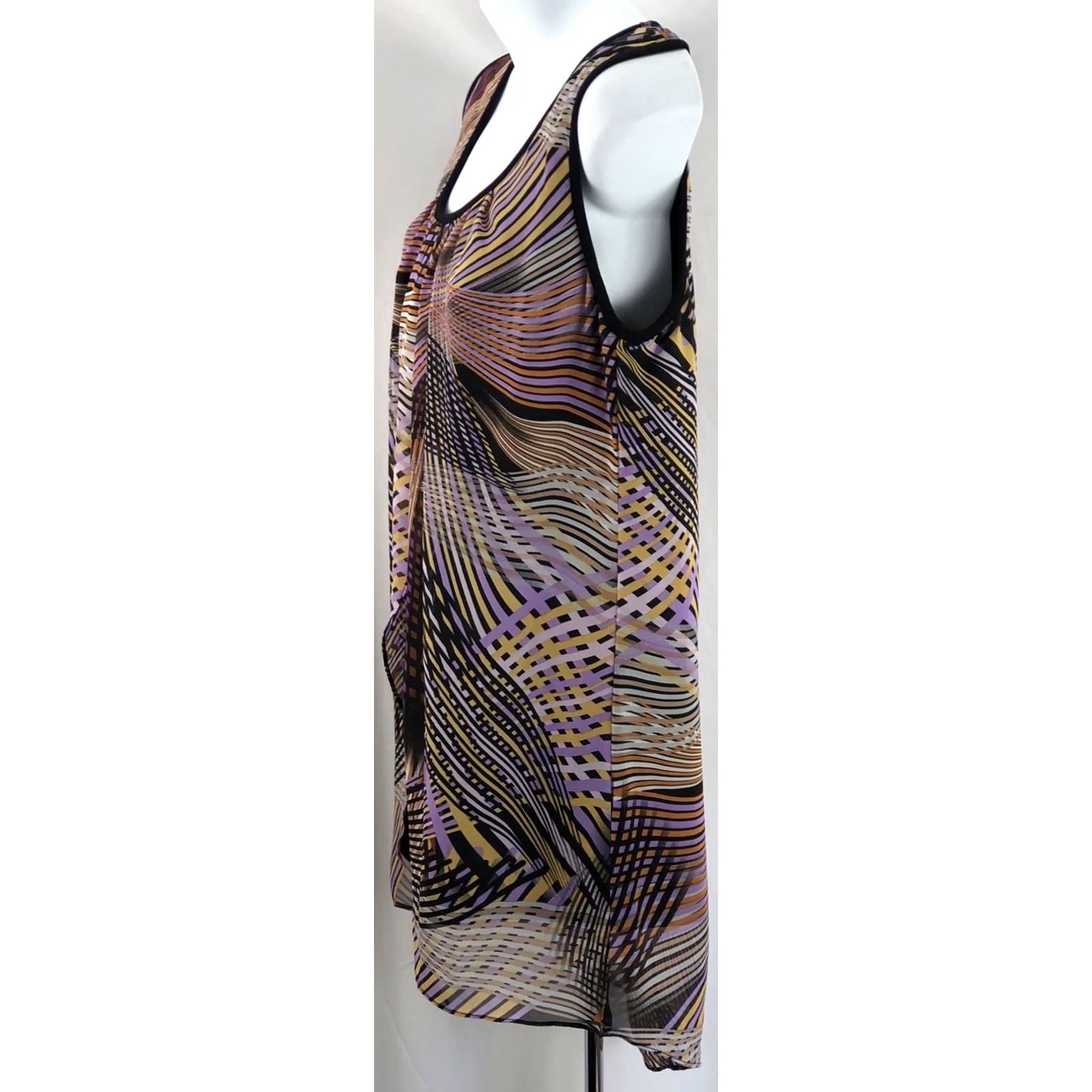 Etro Women with control Renee Greenstein Sleeveless Tank top S Purple Blk Geometric Chiffon Split Front Vintage No N/A Size S / US 4 / IT 40 - 2 Thumbnail