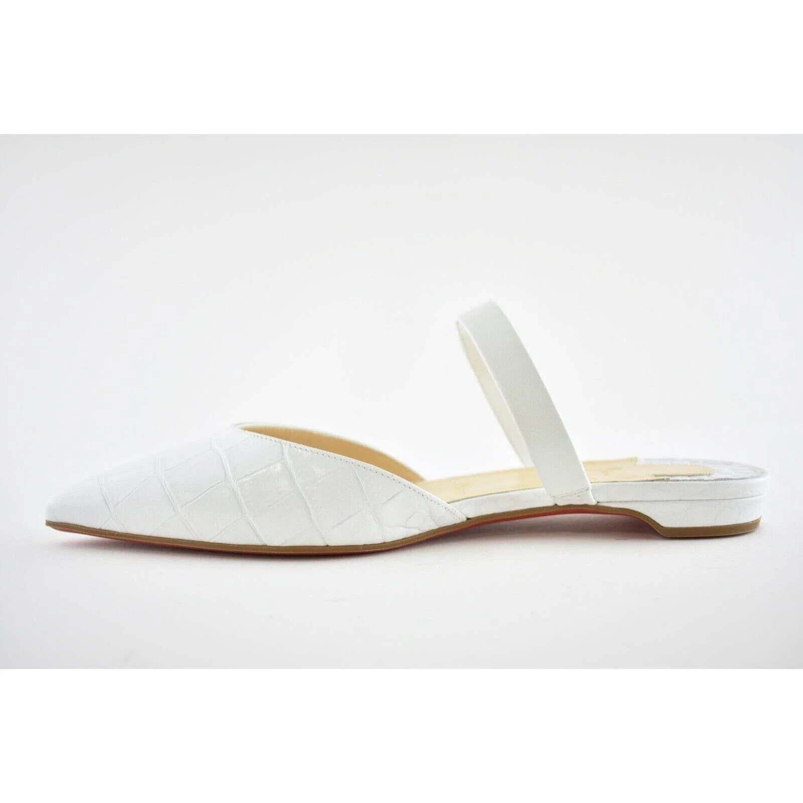Christian Louboutin Christian Louboutin Choc Lock Flat White Croc Pointed Toe Size US 8 / IT 38 - 9 Thumbnail