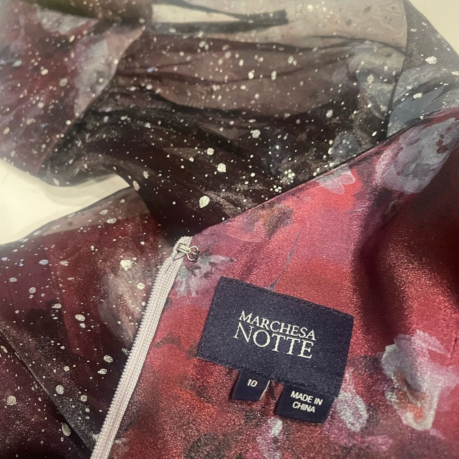 Marchesa Marchesa Norte Gown 3D Floral Purple Black Organza Foiled Size L / US 10 / IT 46 - 12 Thumbnail