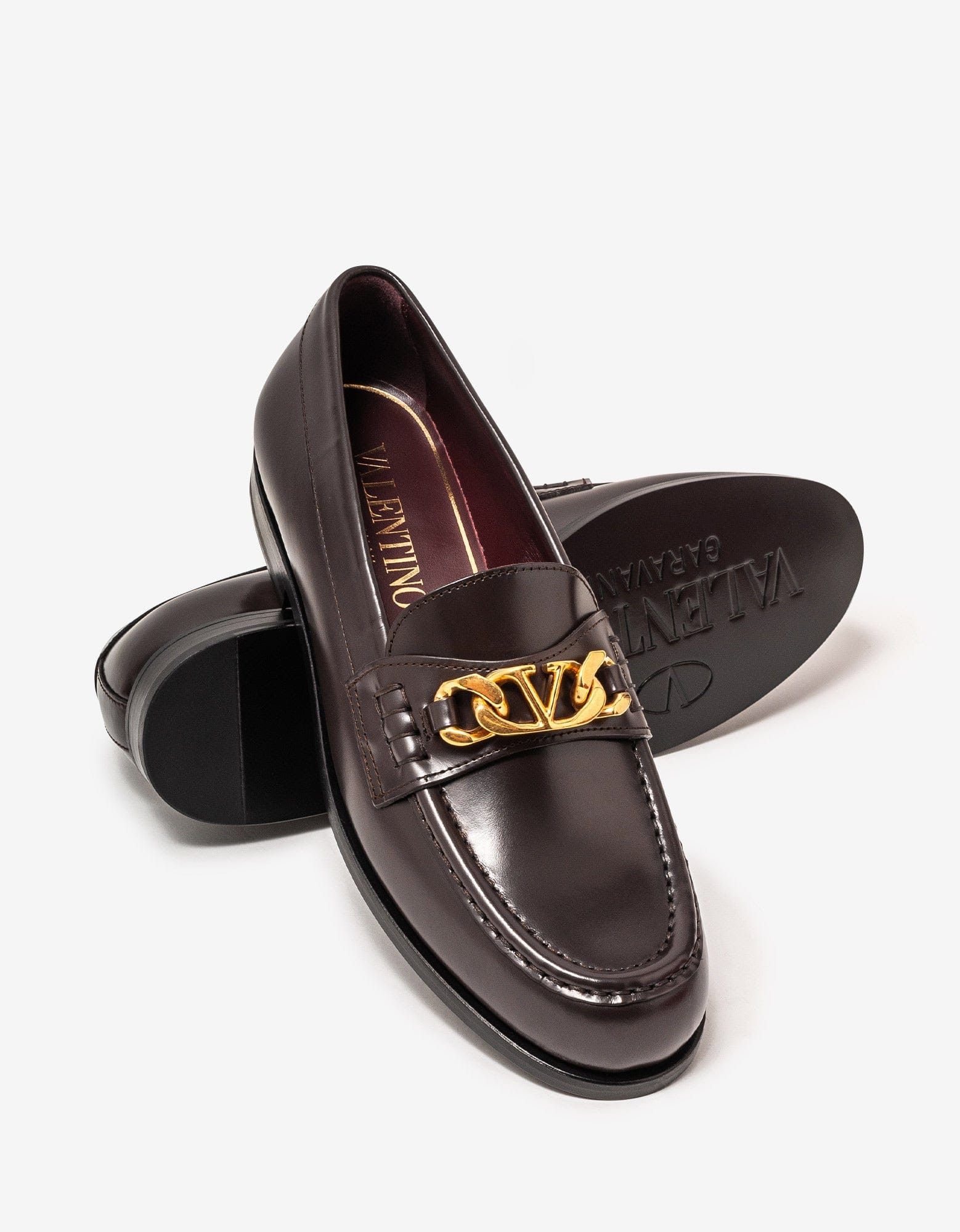 Valentino Brown VLogo Chain Loafers Size US 9 / EU 42 - 6 Thumbnail