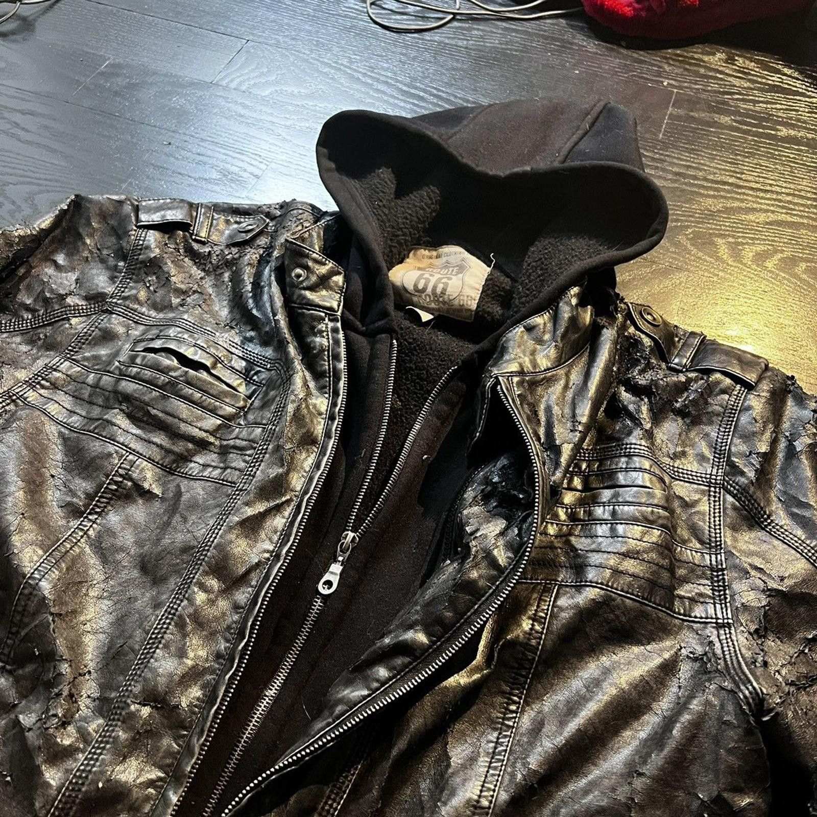 Route 66 × Vintage Vintage Route 66 Black Leather Jacket Zip Hoodie Size US L / EU 52-54 / 3 - 3 Thumbnail