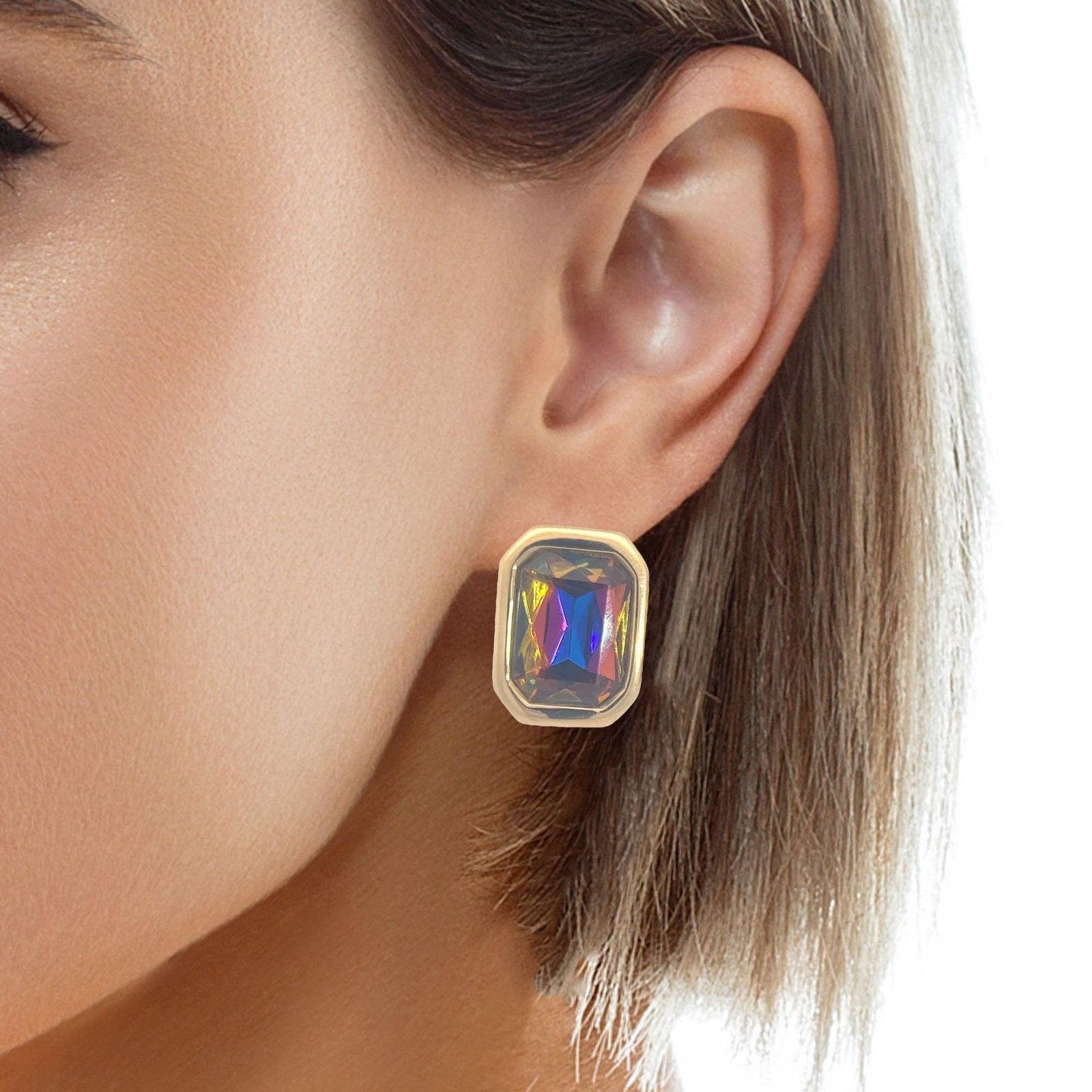 Kenneth Jay Lane KJL - Goldtone Mystic Rainbow Faux Topaz Clip Earrings Size ONE SIZE - 2 Thumbnail