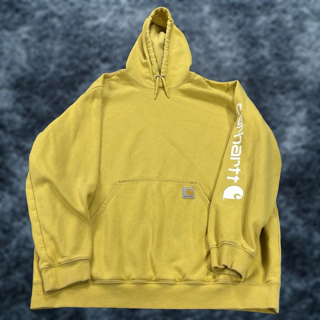 Carhartt Carhartt Hoodie Mens XL Yellow Loose Fit Midweight Sweatshirt Workwear K288 Size US XL / EU 56 / 4 - 1 Thumbnail