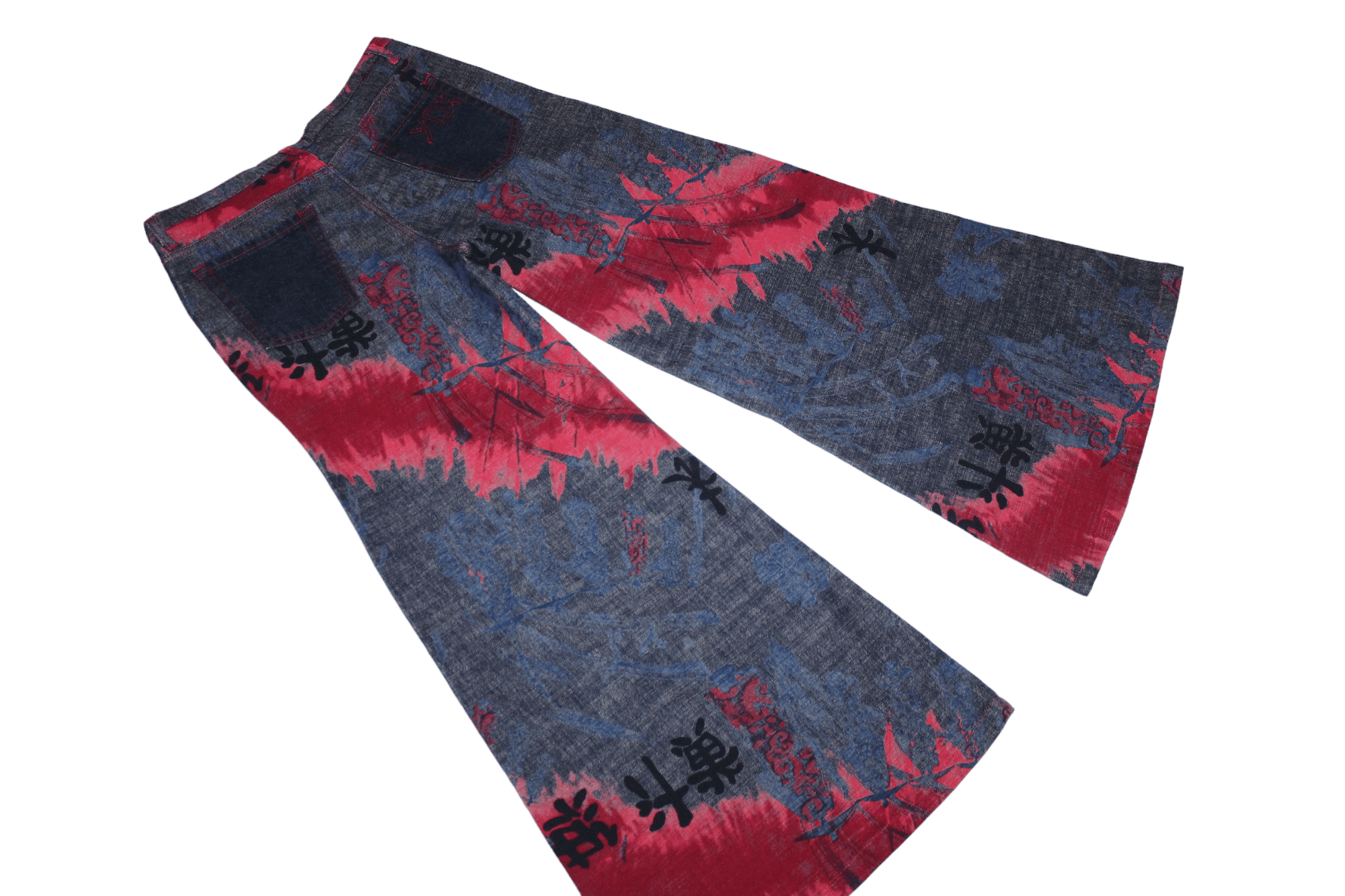 If Six Was Nine 💥YO! Japan Artwork Gold Taped Trim Crazy Flared Rap Jeans Size US 32 / EU 48 - 8 Thumbnail