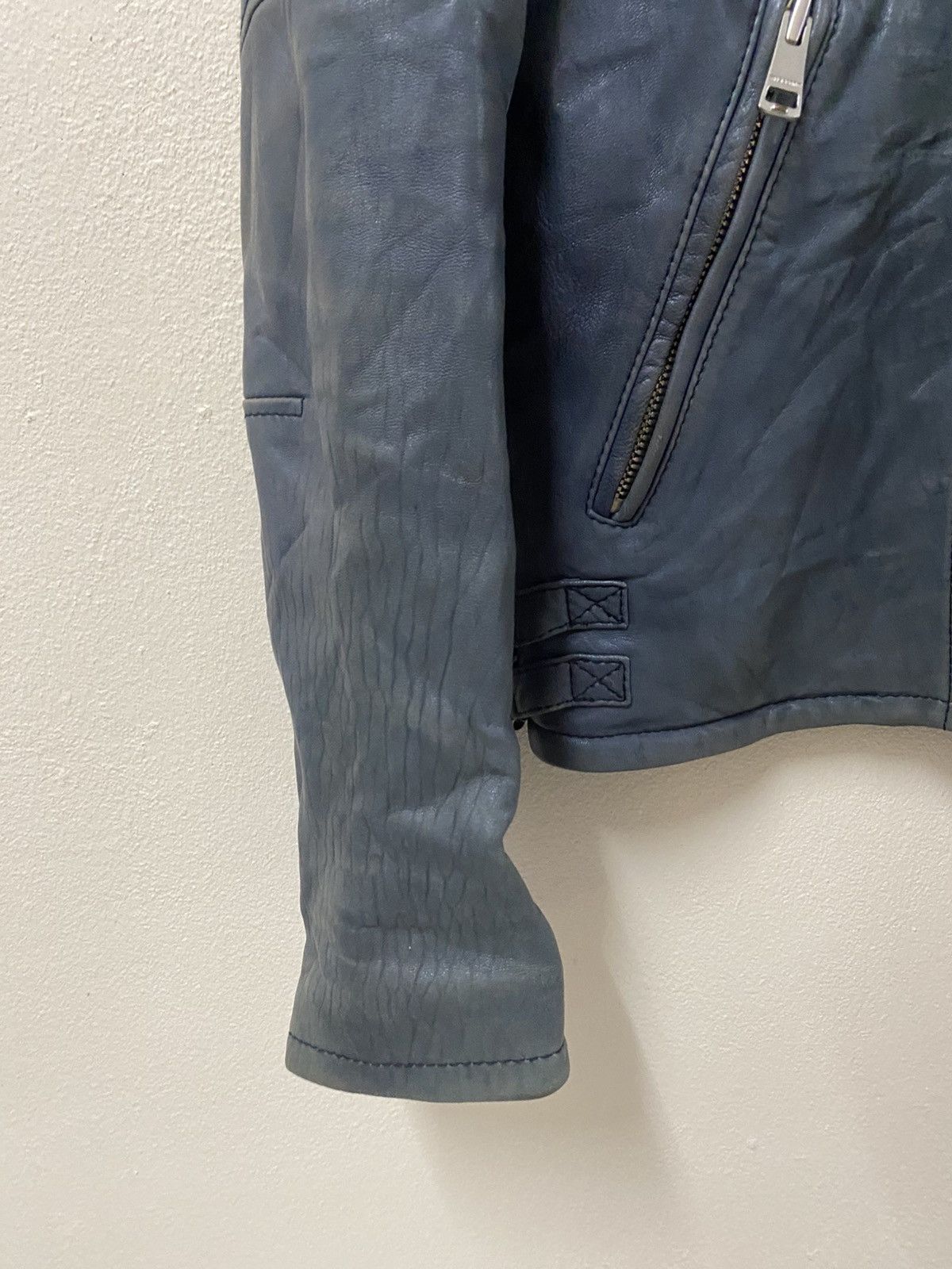Vintage MuseRoom Blue Leather Biker Jacket Distressed Moto Style Size US S / EU 44-46 / 1 - 7 Thumbnail