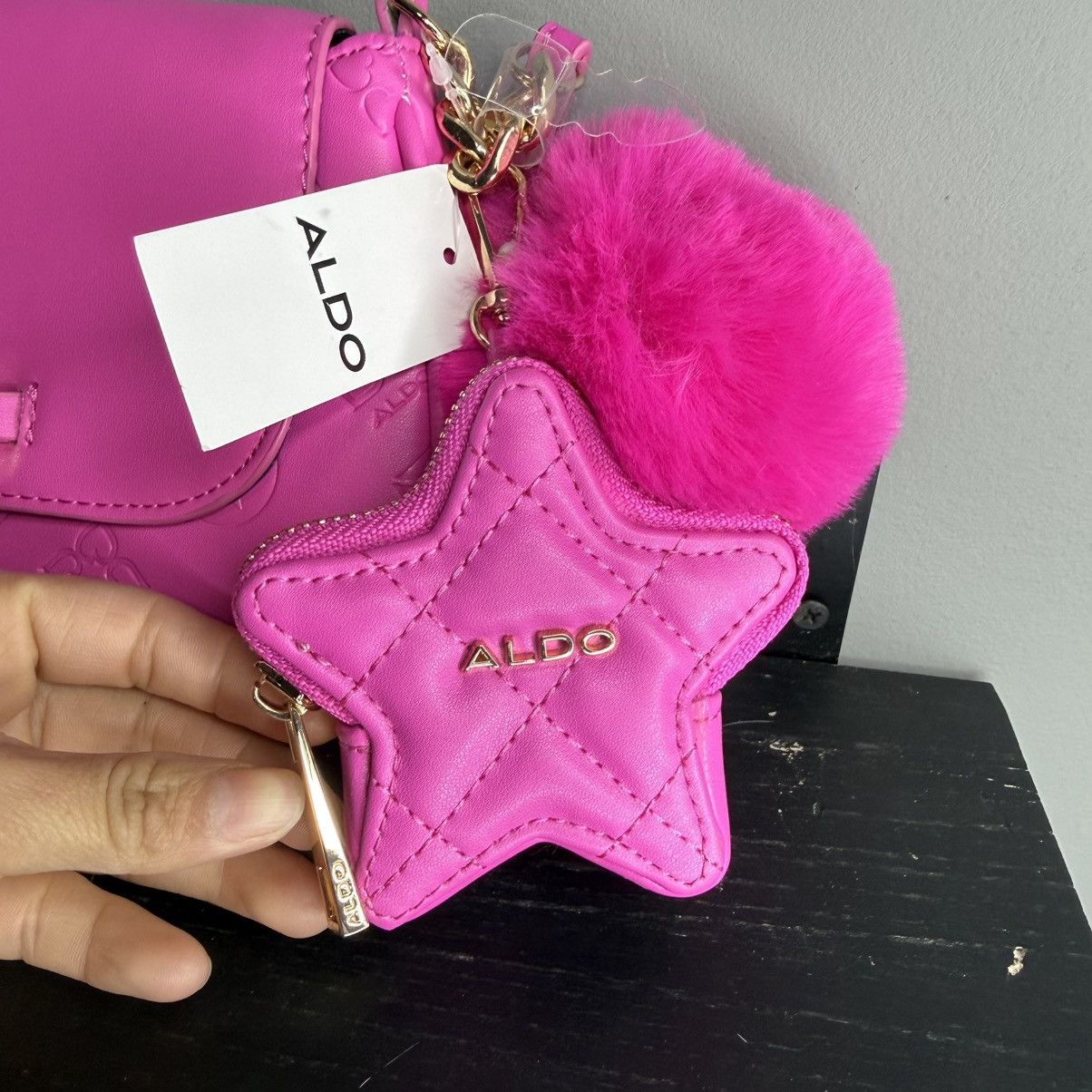 Aldo ALDO Hot Pink Star Charm Crossbody Bag with Pom Pom Size ONE SIZE - 3 Thumbnail