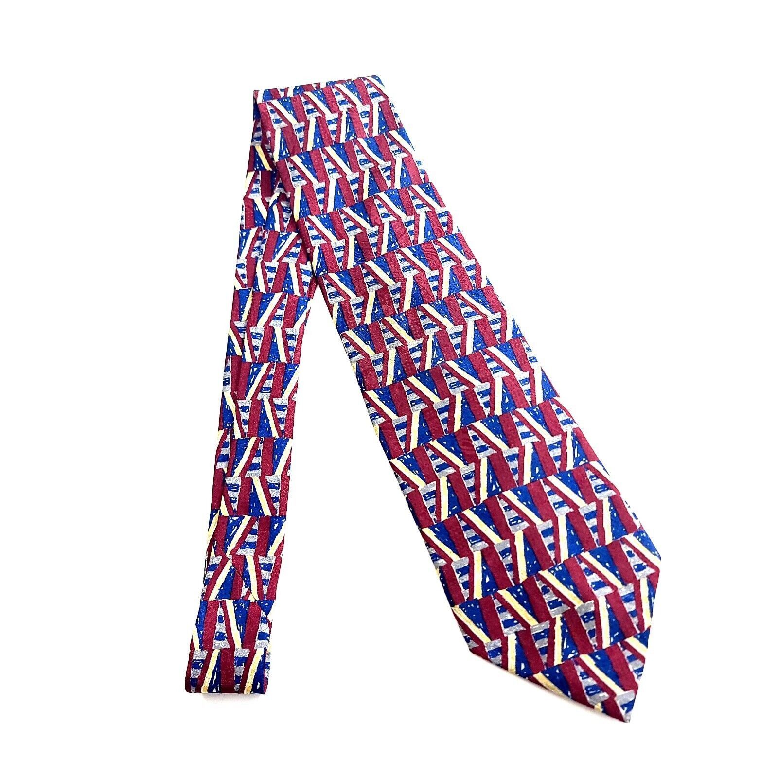 Designer Ferrell Reed Italy Red Blue Geometric Abstract Print Wide Si Size ONE SIZE - 6 Thumbnail