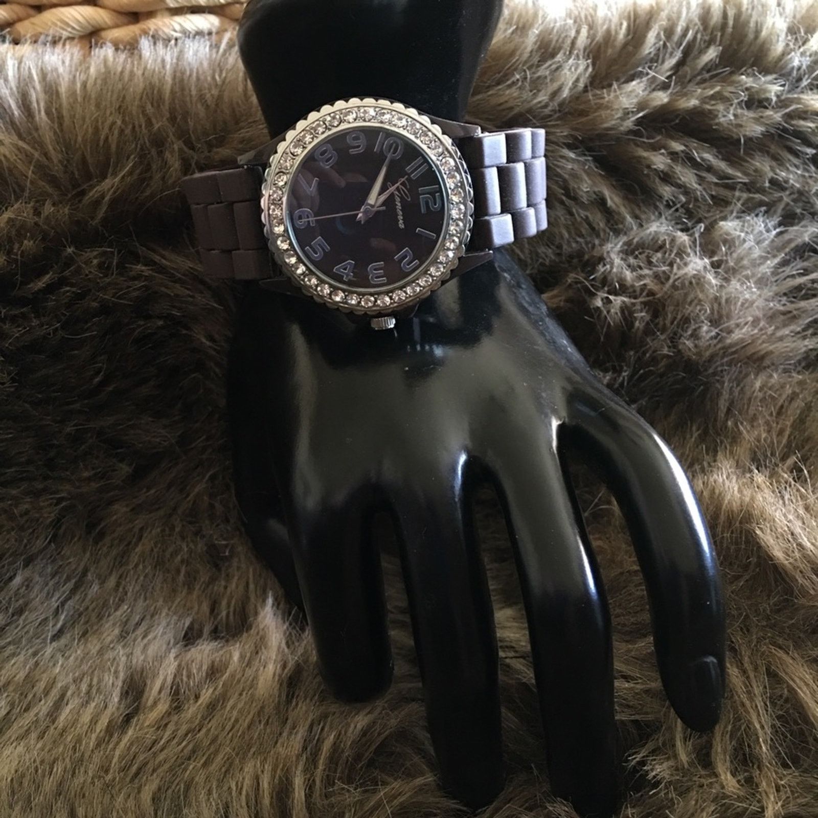 Geneva Ladies Geneva dark brown silicone band watch Size ONE SIZE - 3 Thumbnail