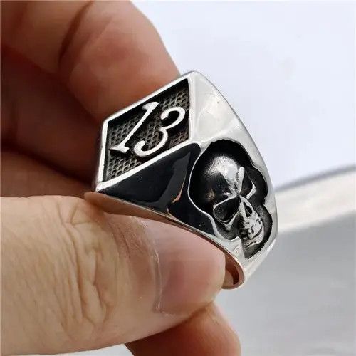 Vintage Lucky Number 13 Solid Skull Ring Size ONE SIZE - 2 Thumbnail