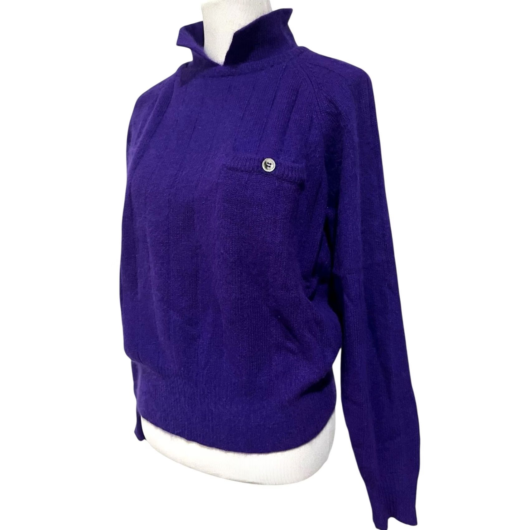 Liz Claiborne VINTAGE Liz Claiborne Sweater Womens M Purple Cable-Knit Angora Wool Collared 90s Classic Size M / US 6-8 / IT 42-44 - 3 Thumbnail