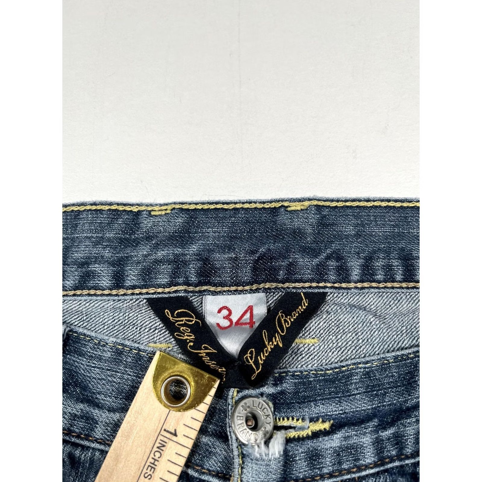 Lucky Brand Lucky Brand 221 Slim Straight Jeans Mens 34 Blue Medium Wash Denim Distressed Pockets Logo 221 Slim Straight-R Zip Fly Size US 34 / EU 50 - 3 Thumbnail