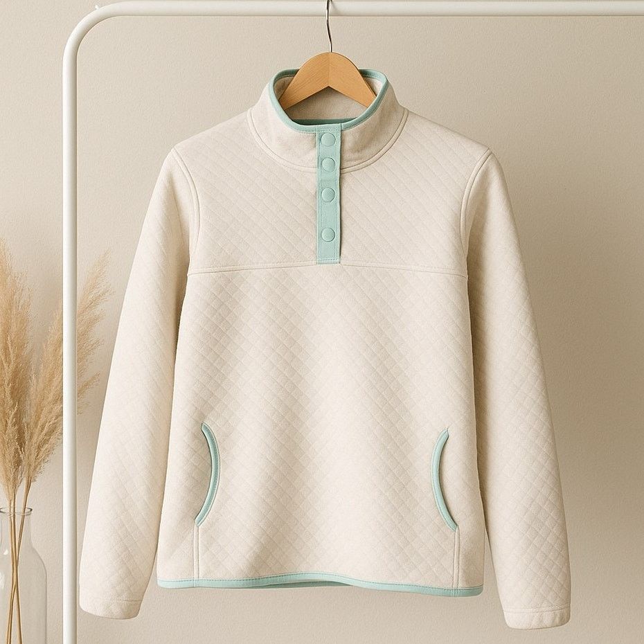 Jones New York Jones New York Quilted 1/4 Snap Jacket Cream Womens Large Size L / US 10 / IT 46 - 1 Thumbnail