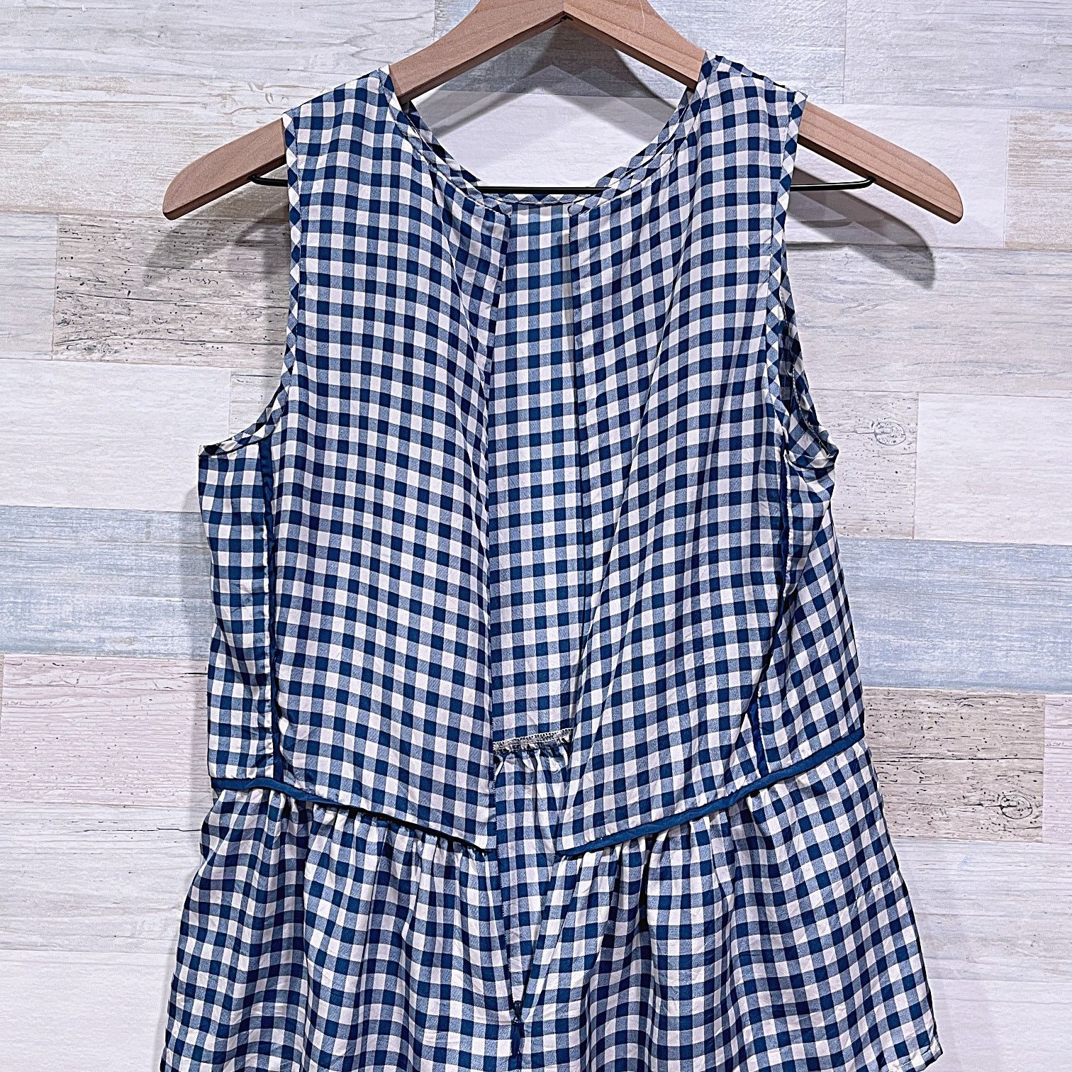 J.Crew J CREW 100% Silk Gingham Ruffle Hem Peplum Top Blue White 0 Size XS / US 0-2 / IT 36-38 - 4 Thumbnail