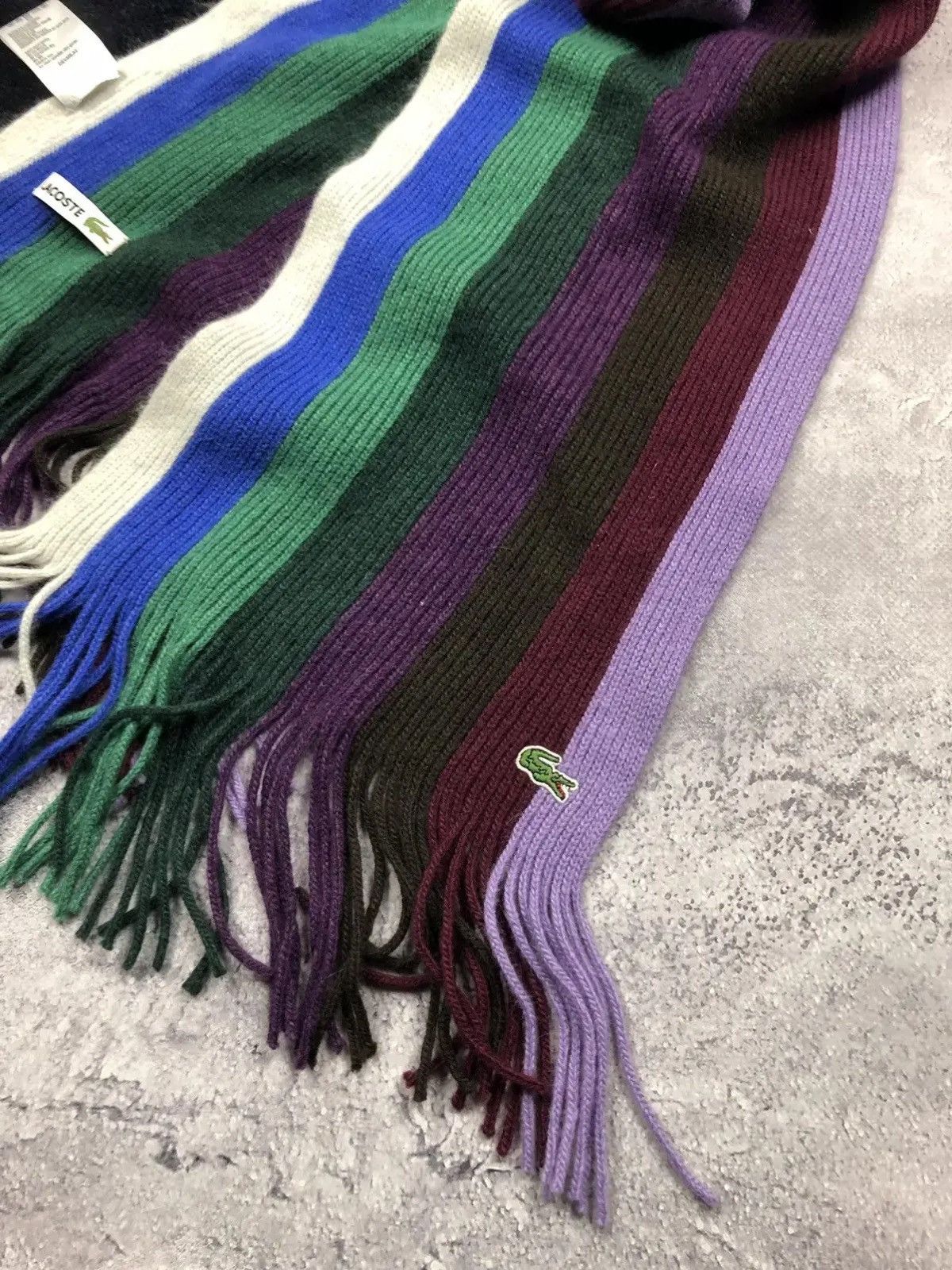 Lacoste LACOSTE Hype Multicolor Y2k Wool Knitted Scarf Streetwear Size ONE SIZE - 2 Thumbnail