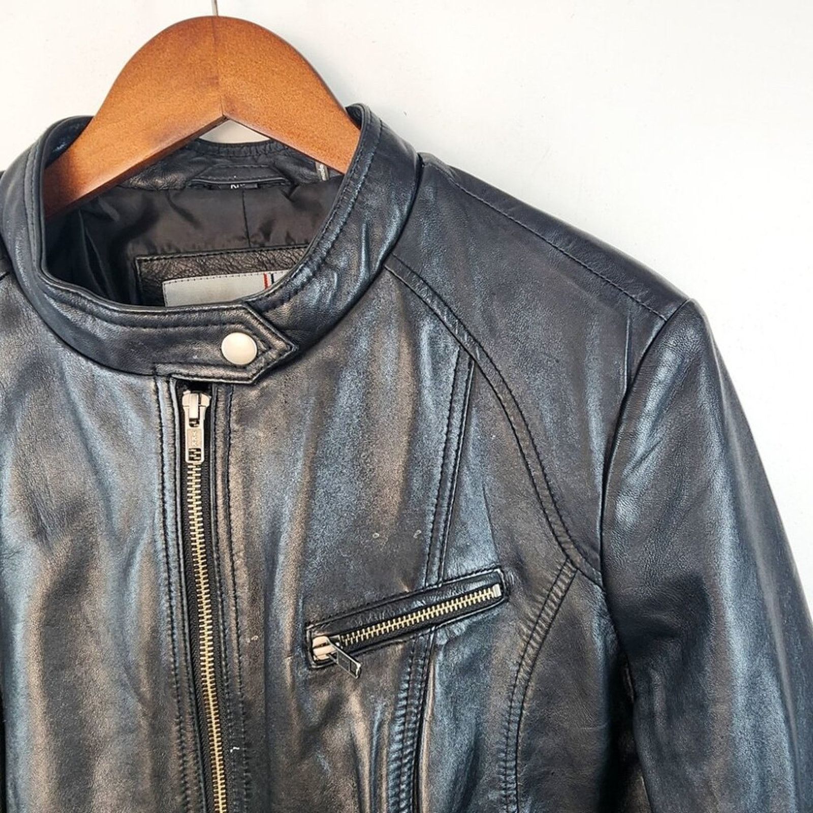 Whet Blu Vintage Black Leather Bomber Jacket Size Medium