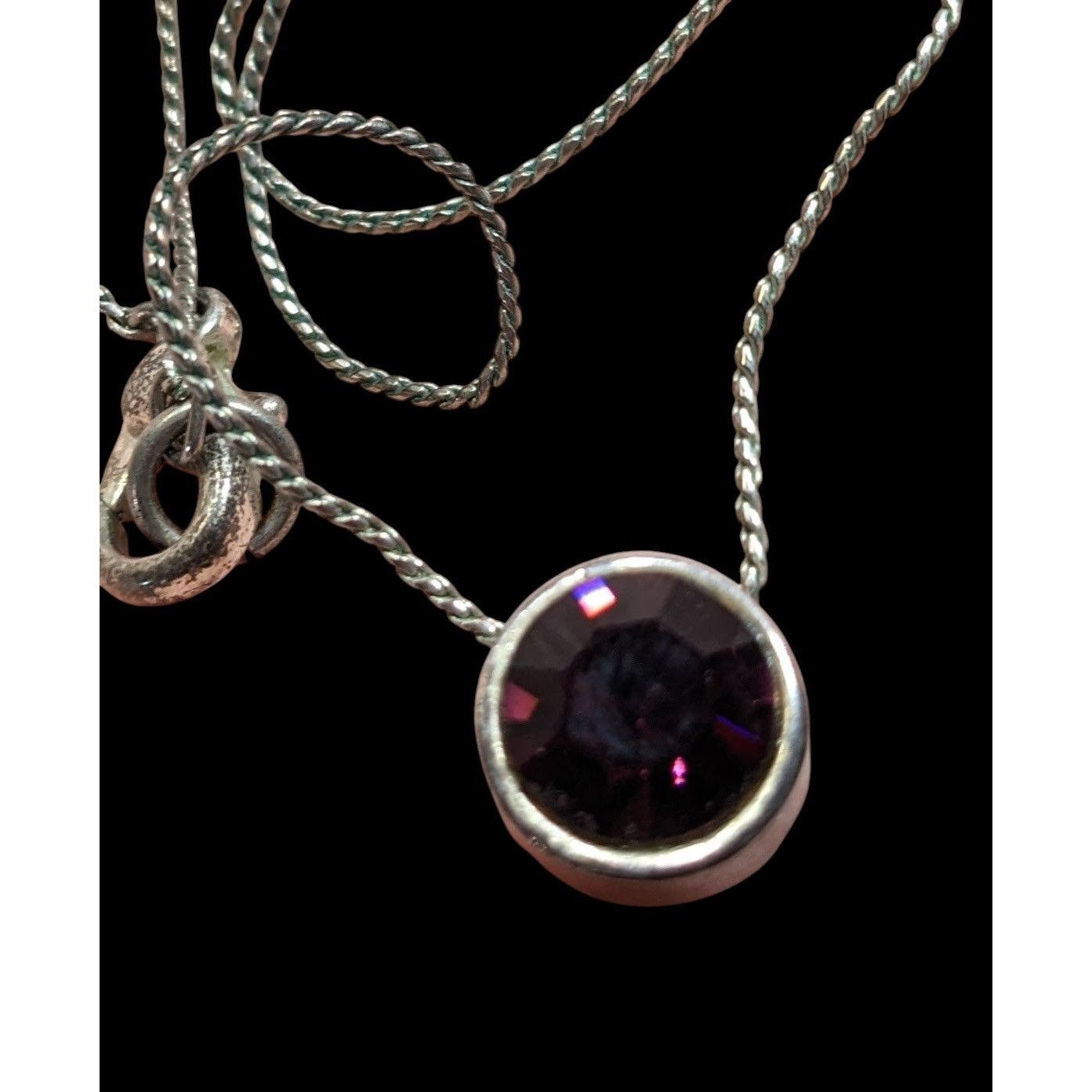 Other Elegant Silver Tone Necklace With Round Purple Gemstone Pend Size ONE SIZE - 4 Thumbnail