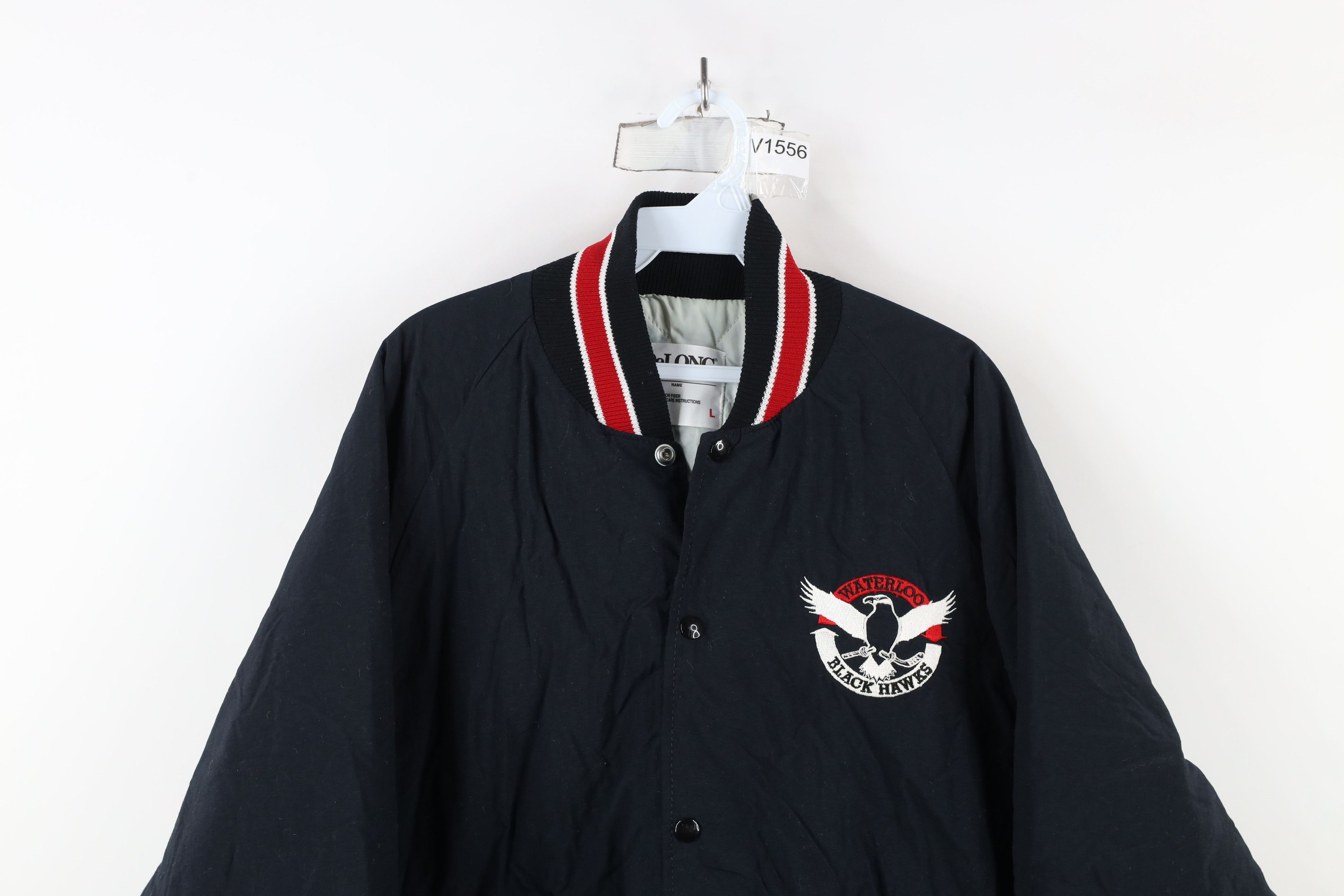 Vintage Vintage 80s Black Hawks Hockey Quilted Bomber Jacket USA Size US L / EU 52-54 / 3 - 2 Thumbnail
