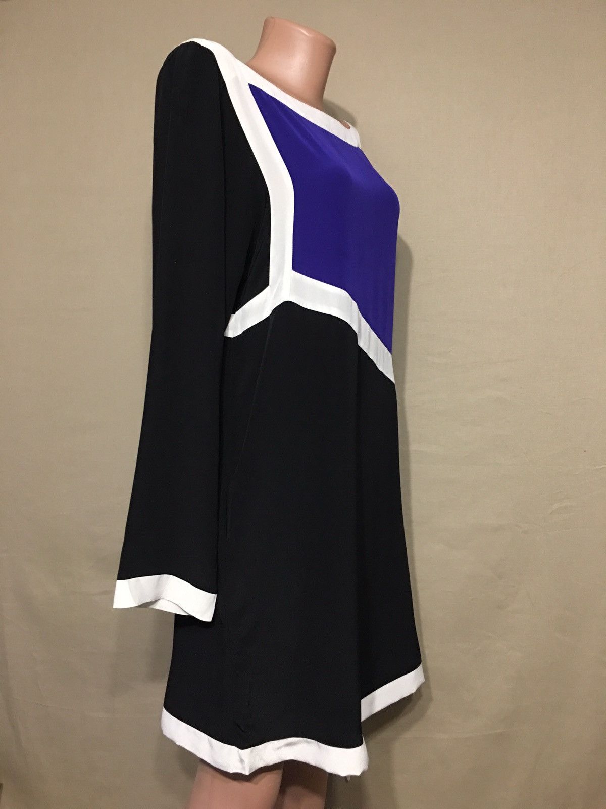 ARMANI Jeans Pure Silk Black Blue Midi Dress EU44 US8