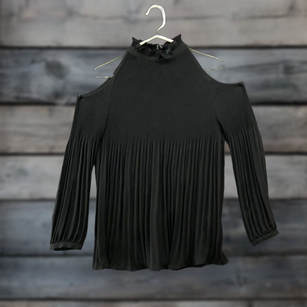 Ralph Lauren Lauren Ralph Lauren Blouse Cold Shoulder Womens M Black Chiffon Accordion Pleat Size M / US 6-8 / IT 42-44 - 1 Thumbnail