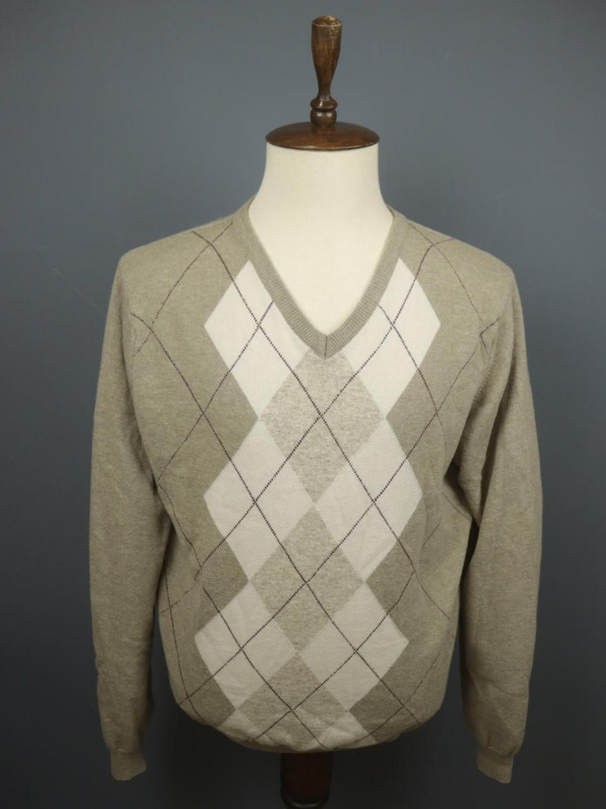 Designer Burberry London Tan Argyle Diamond Wool Sweater Size XL Size US XL / EU 56 / 4 - 1 Thumbnail