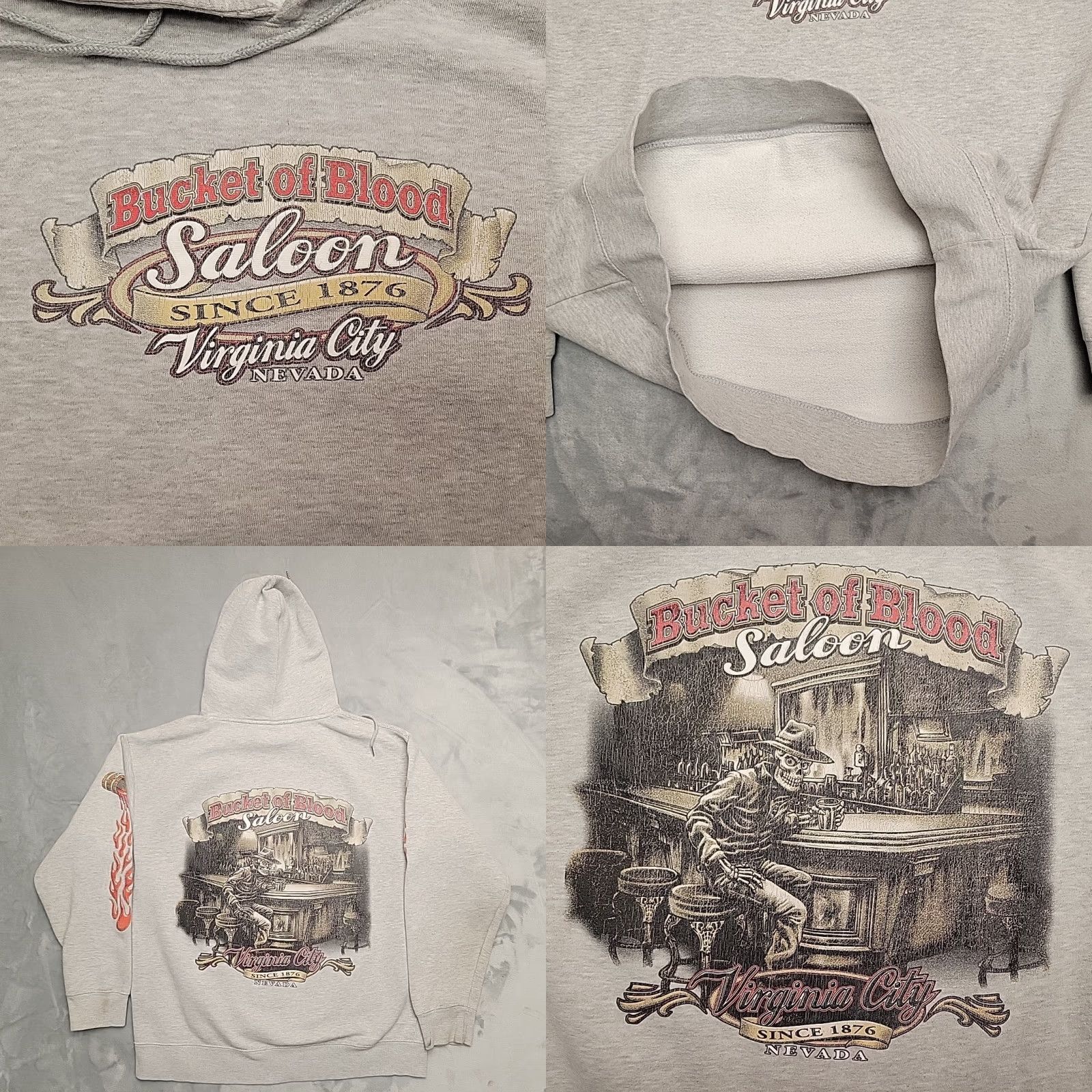 Vintage VTG Bucket of Blood Saloon Hoodie Men L Gray Hooded Sweatshirt Y2K Virginia City Size US L / EU 52-54 / 3 - 8 Thumbnail
